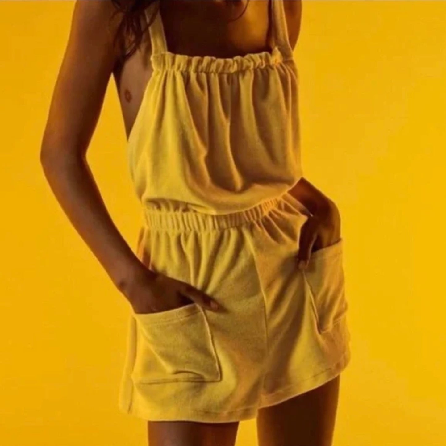 Terrycloth Yellow Halter Romper - Beach Loungewear - Zara