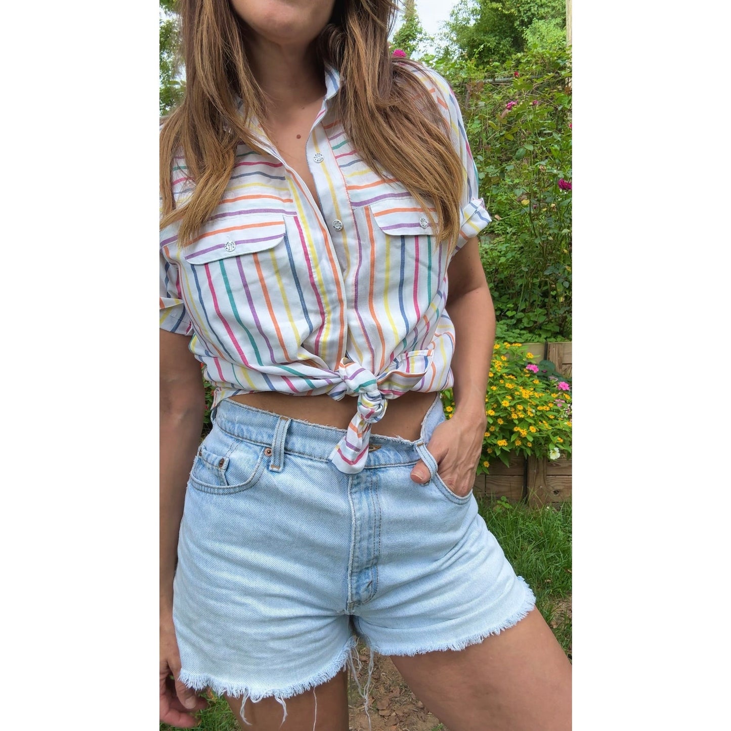 90’s Rainbow Stripe Button Down (Vintage Cotton)