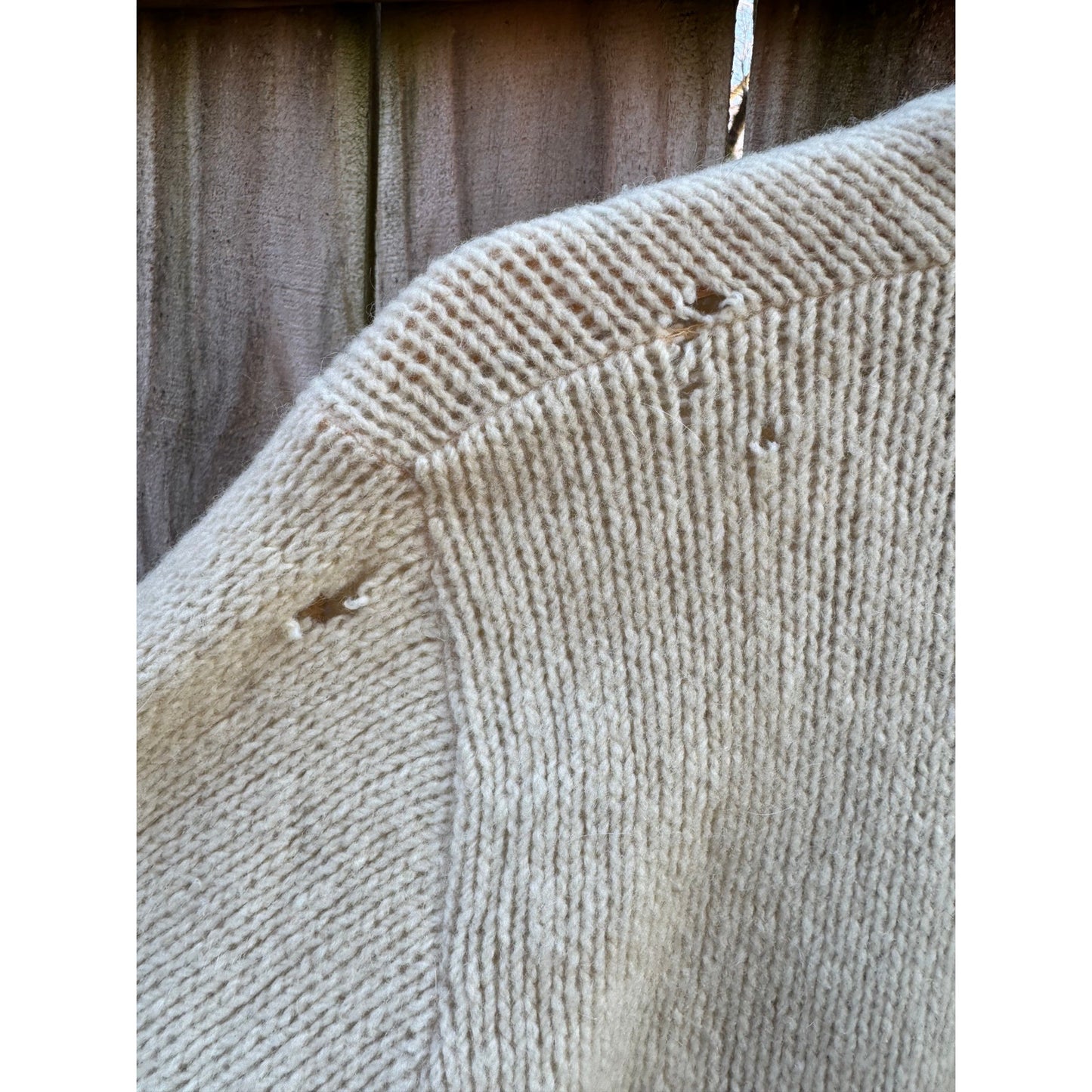 Vintage Shetland Wool Cardigan – Cream Open Front, Textural Knit (Kenwyn)