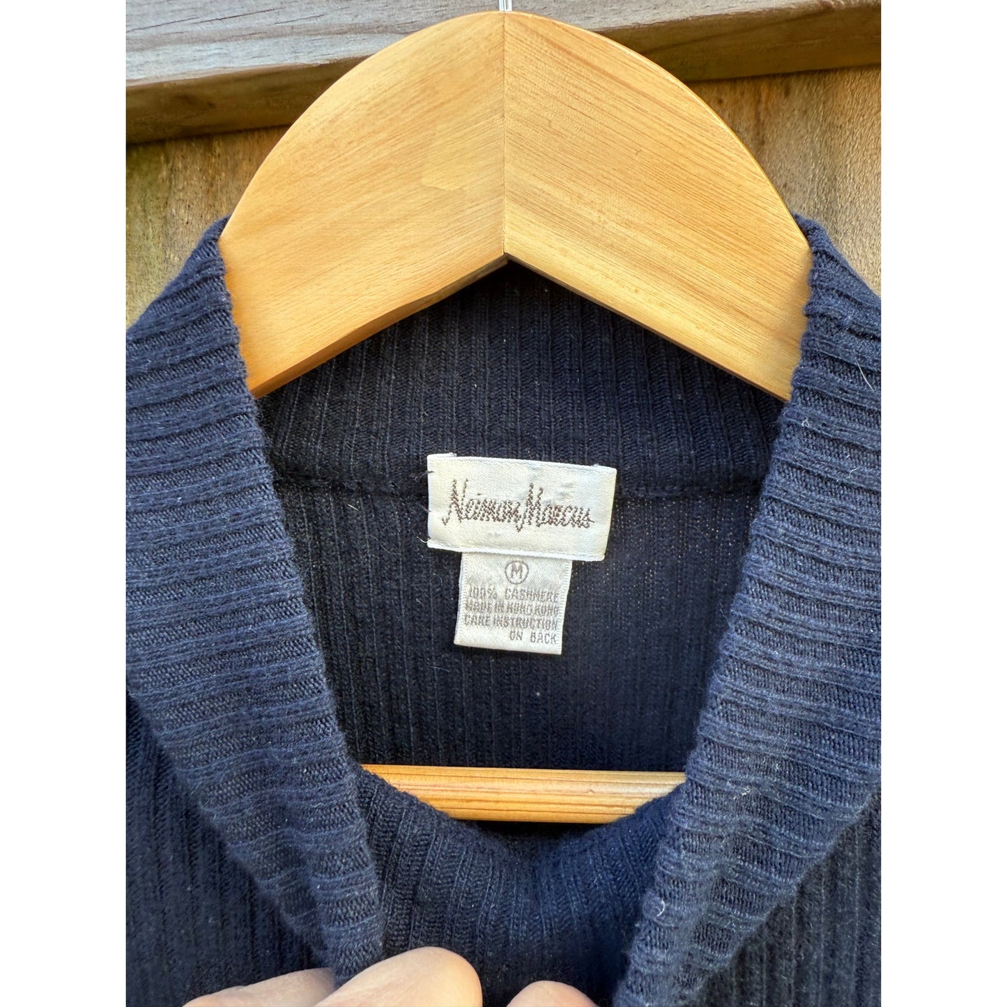 Vintage Neiman Marcus Navy Ribbed Cashmere Mock Neck Sweater | Minimalist Soft Luxury Knit