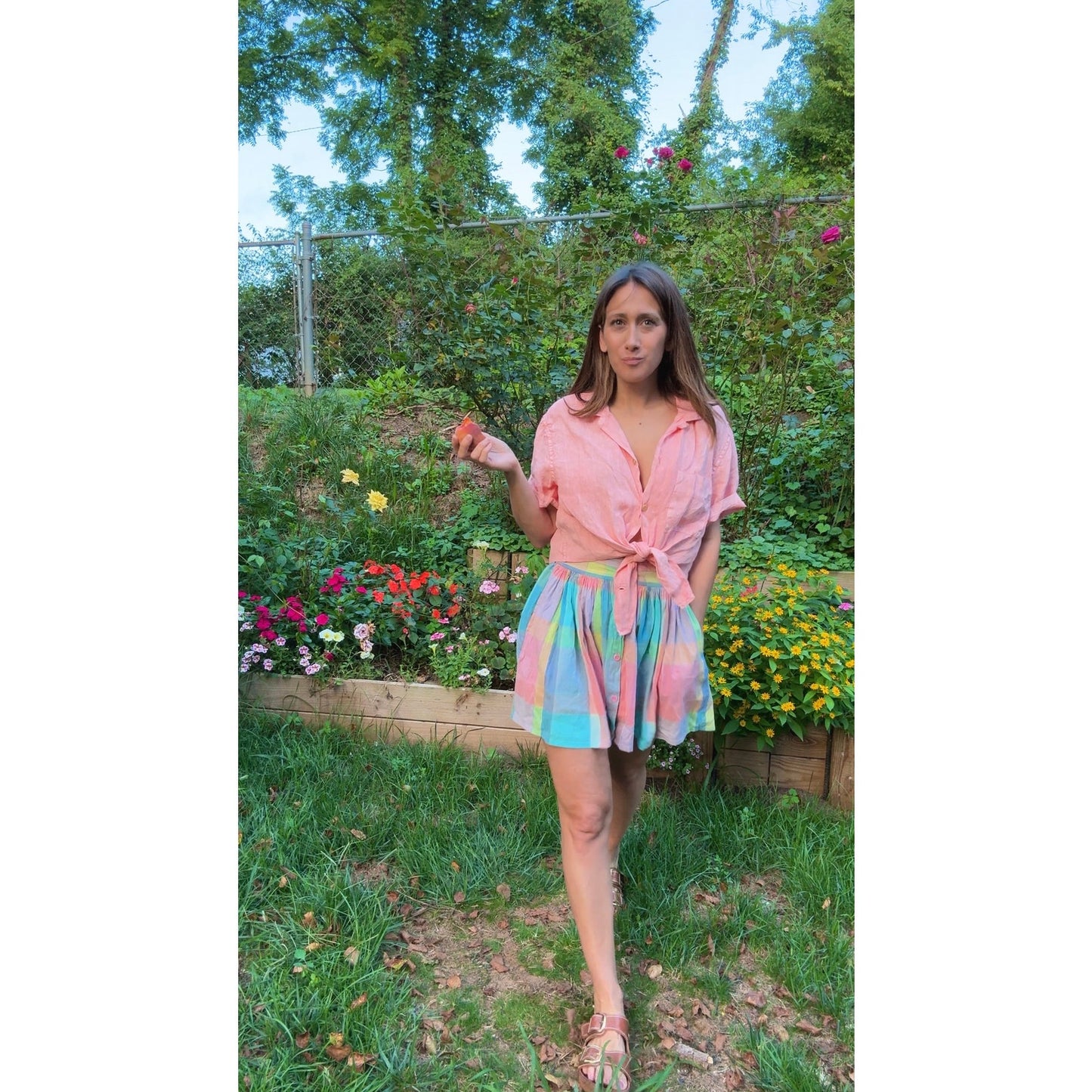 Linen Tie-Front Shirt in Summer Coral — Sunday Honey