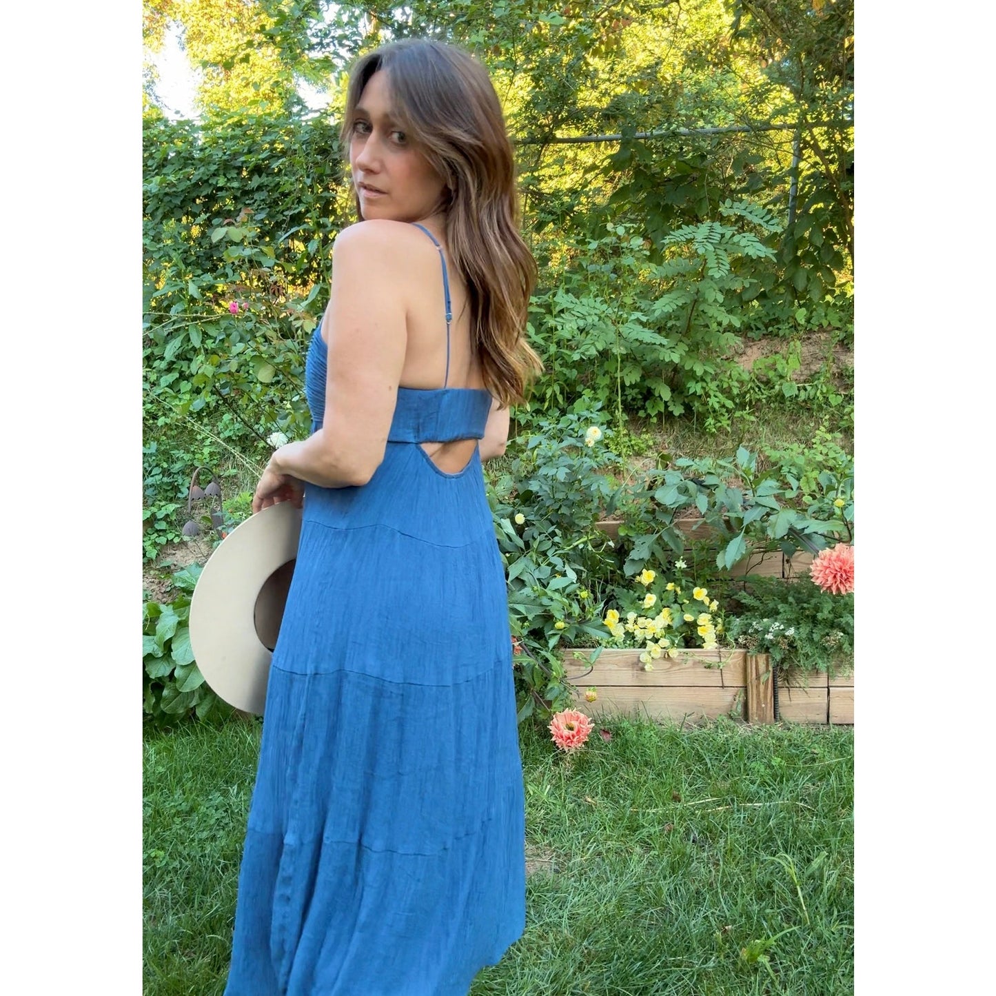 Strappy Shirred Maxi Dress – Deep Sky Blue