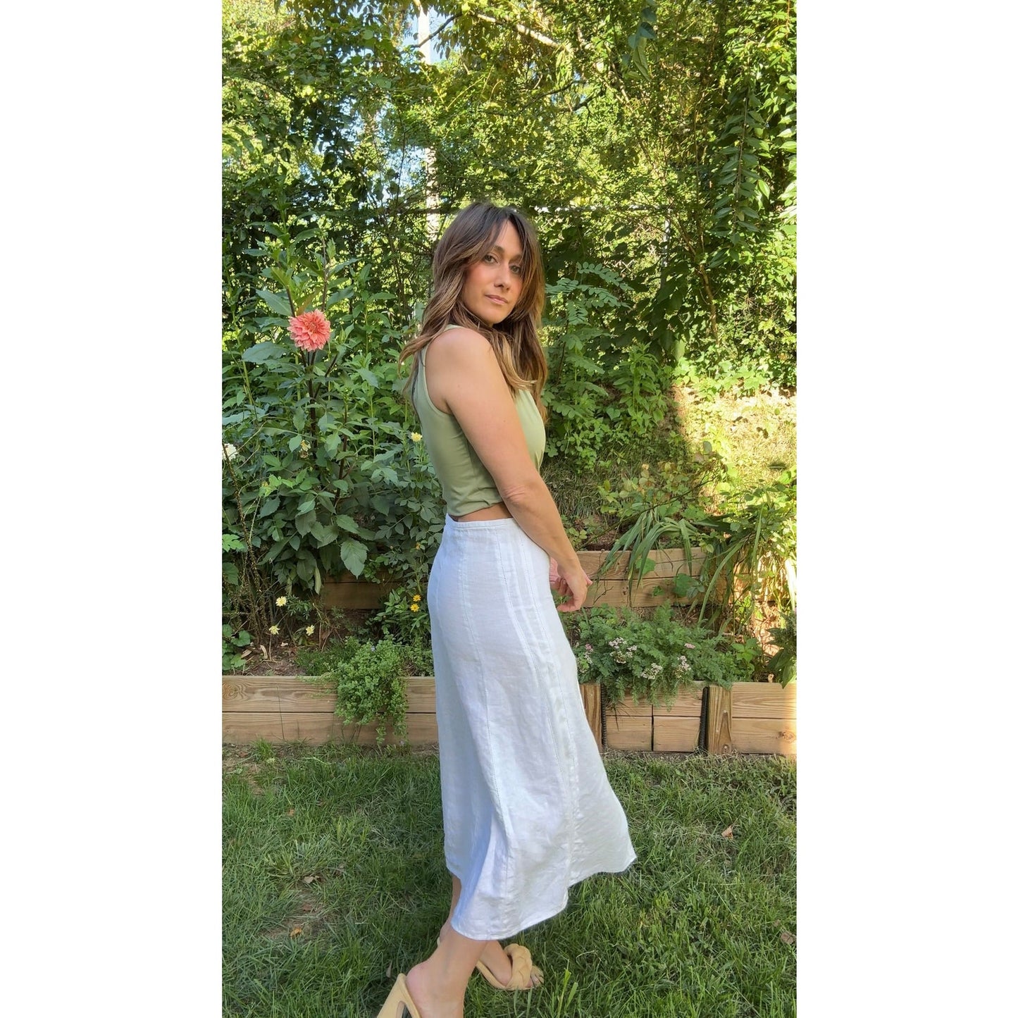 Reworked French Linen Midi Skirt — Sunday Honey Original