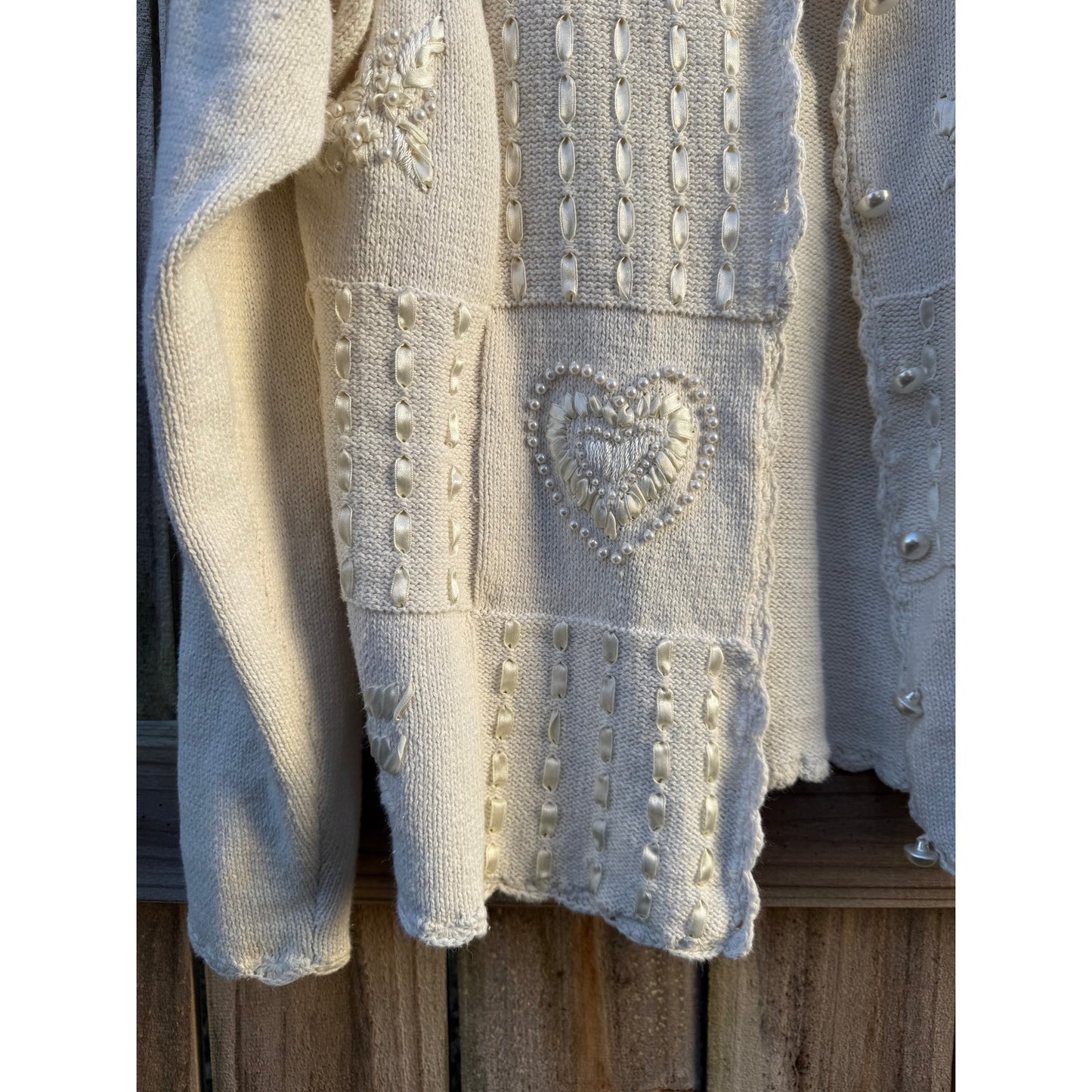 Vintage Pearl Heart Patchwork Cardigan - Valentine