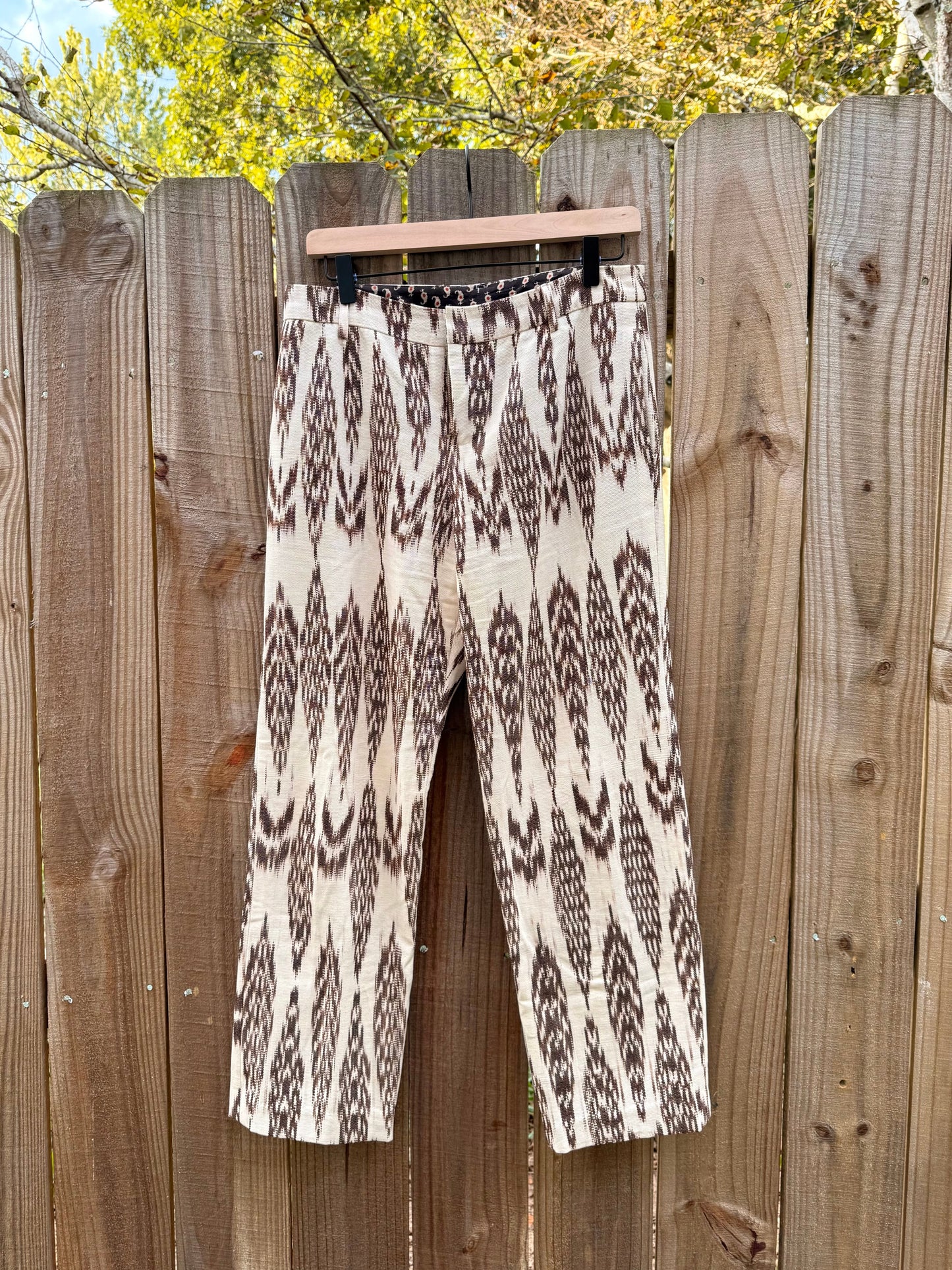 Y2K Ikat Print Cotton Pants – 90s Boho Straight Leg