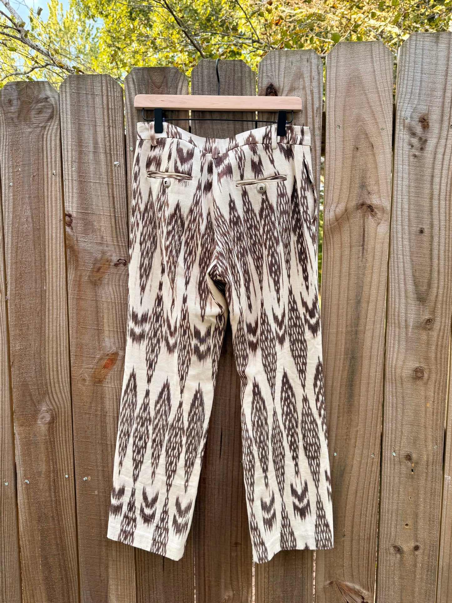 Y2K Ikat Print Cotton Pants – 90s Boho Straight Leg