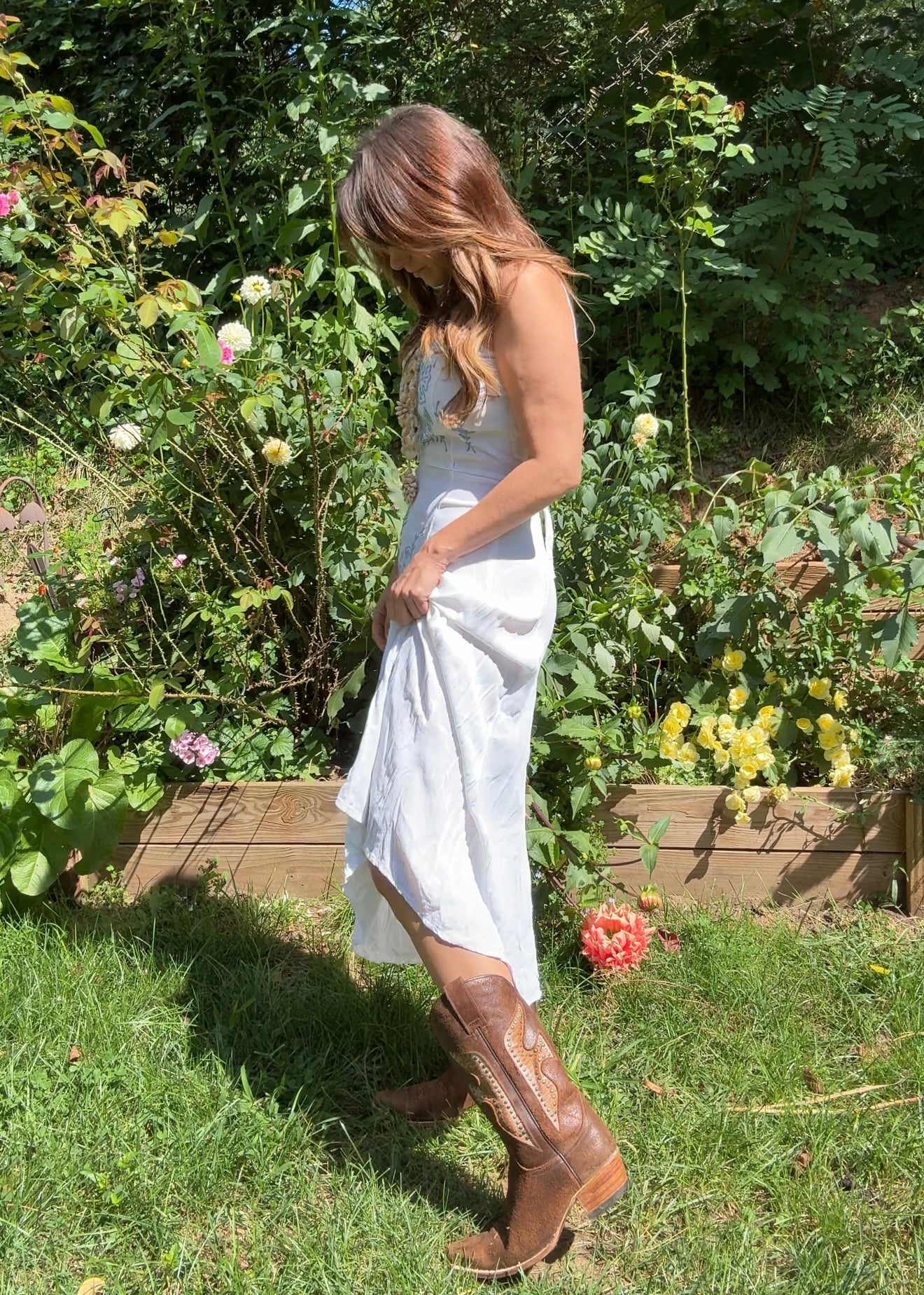 Y2K Coastal Cowboy White Embroidered Maxi Dress