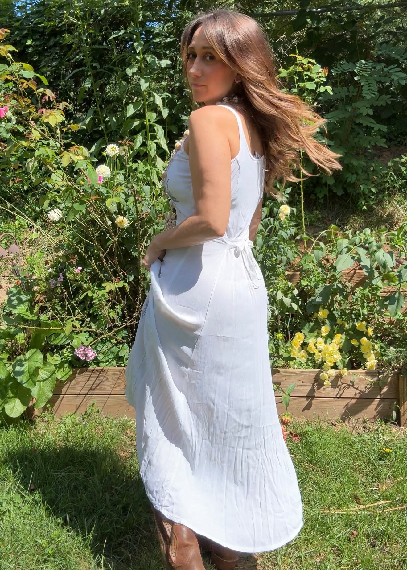 Y2K Coastal Cowboy White Embroidered Maxi Dress