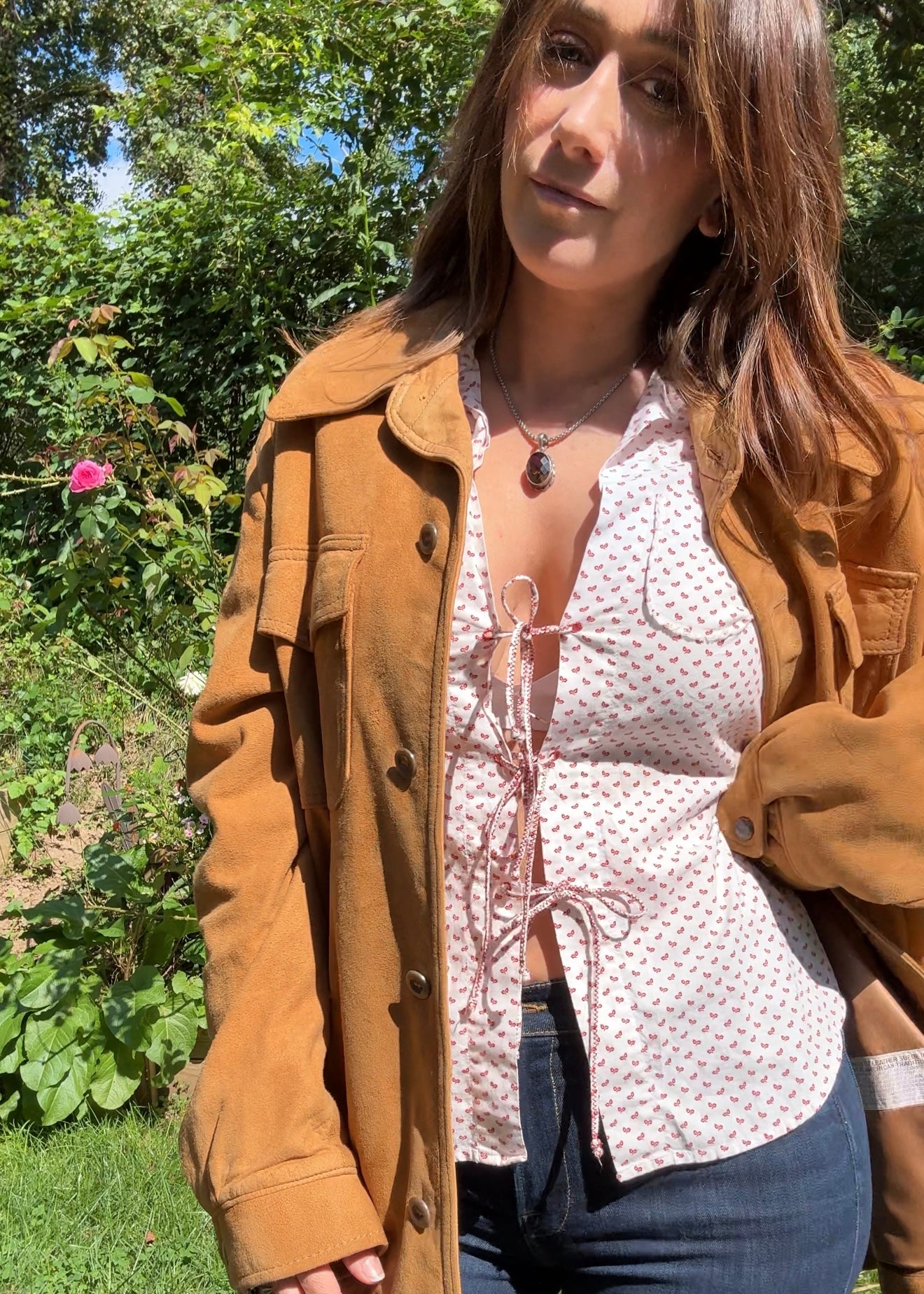 Y2K Lace-Up Handkerchief Print Blouse — Festival Flair / American Eagle Vintage Top XS-S