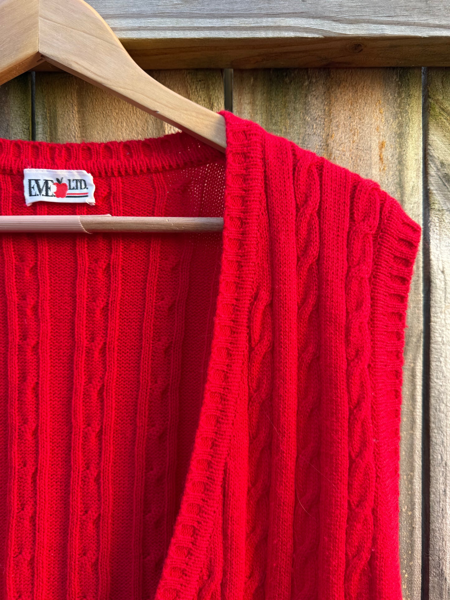 Vintage Red Wool-Blend Cable-Knit Button Vest