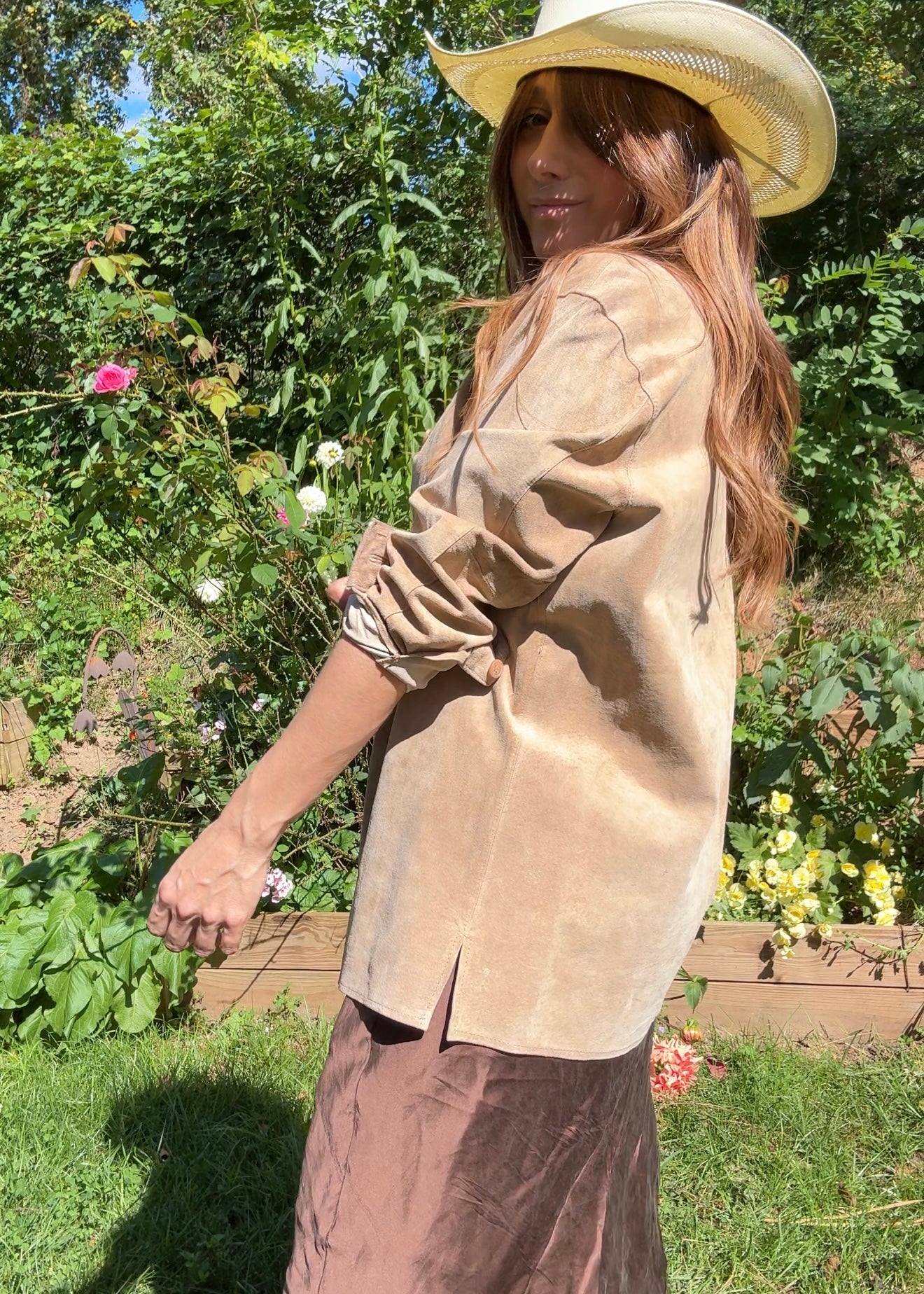 Vintage Suede Shirt-Jacket / 90s Minimalist / Ralph Lauren Style Western Blazer