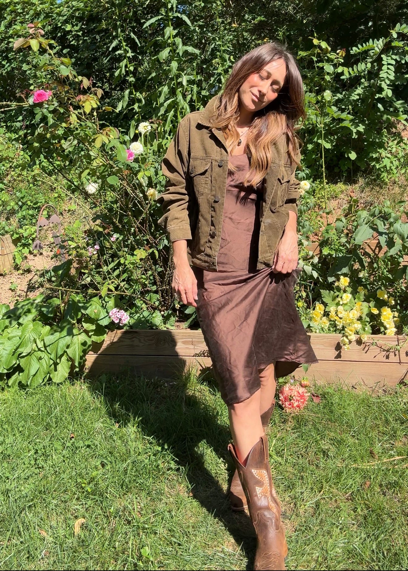 Vintage Silk Slip Dress / Espresso Brown 2000s / S-M