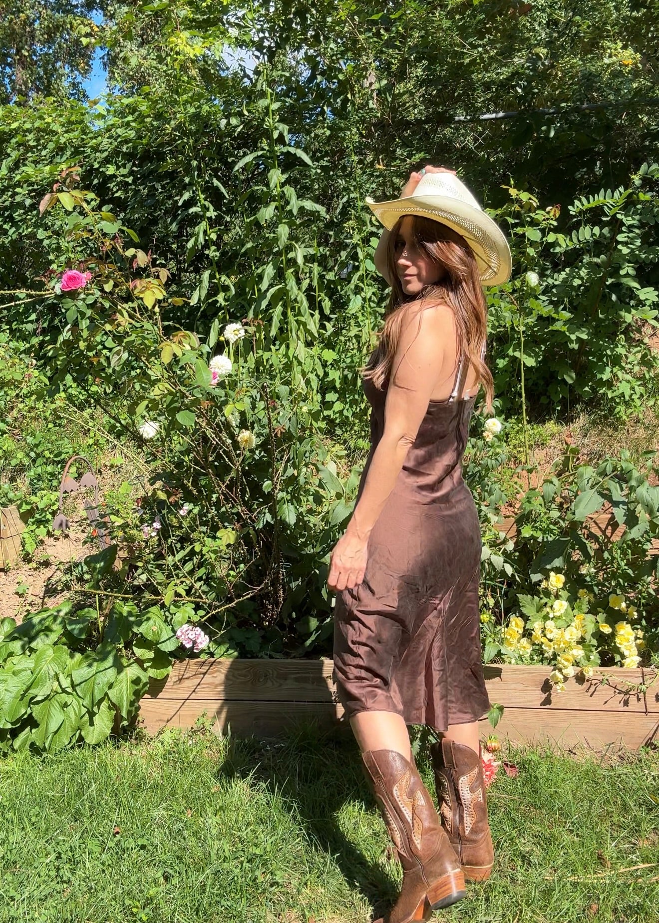 Vintage Silk Slip Dress / Espresso Brown 2000s / S-M