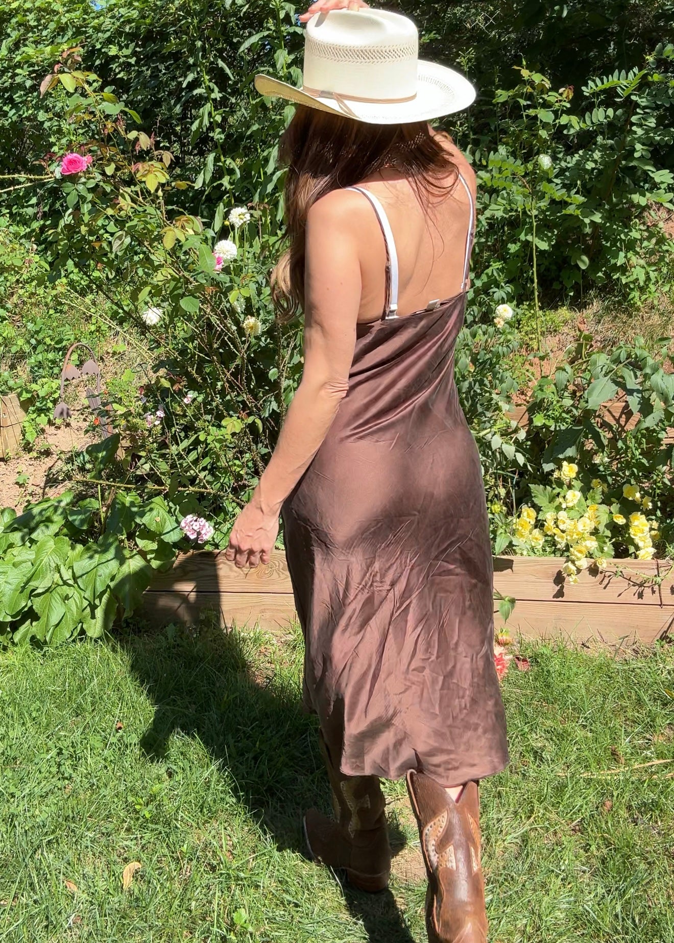 Vintage Silk Slip Dress / Espresso Brown 2000s / S-M