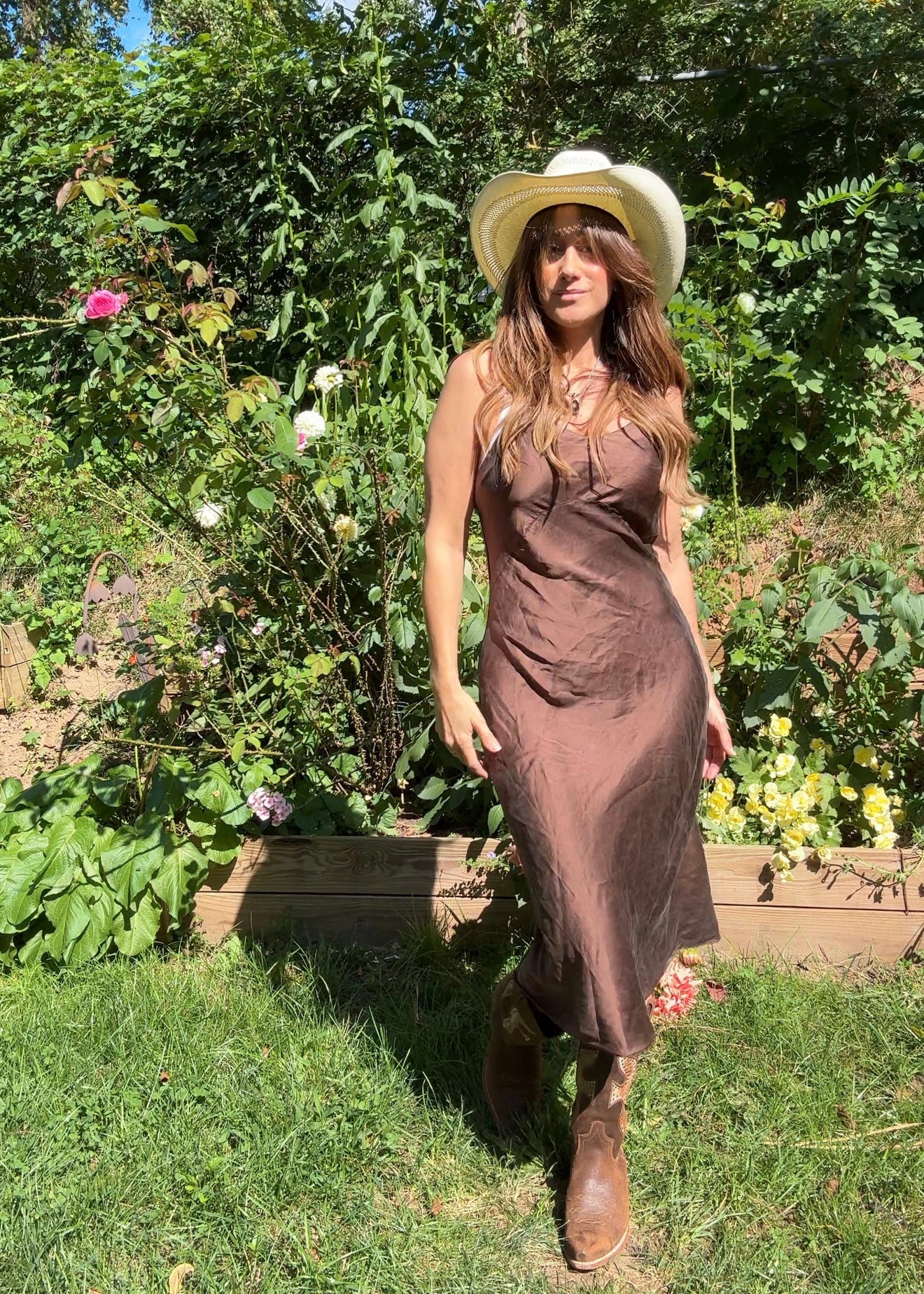 Vintage Silk Slip Dress / Espresso Brown 2000s / S-M