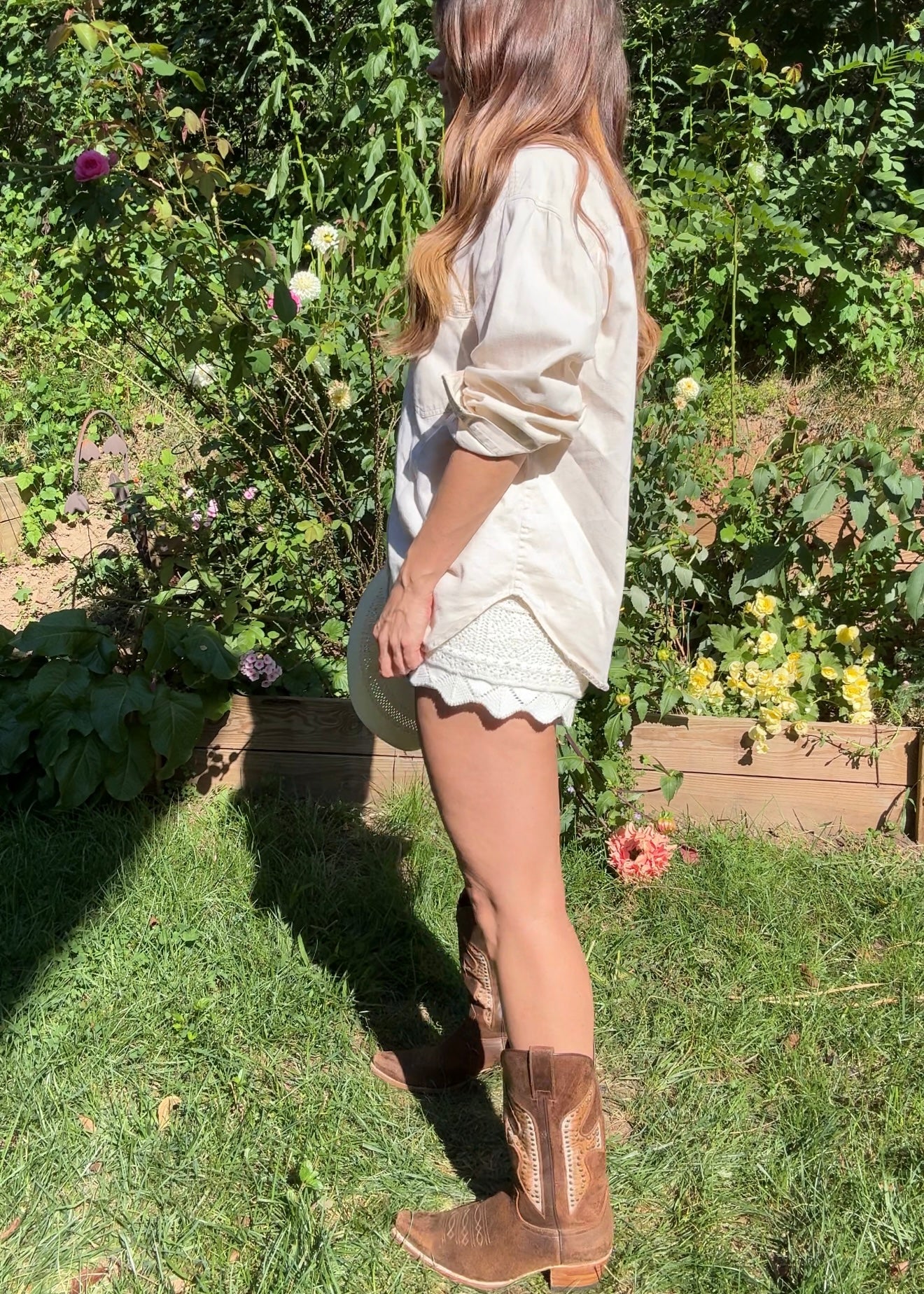 Cream Crochet-Trim Button-Down / Coastal Cowboy Romance