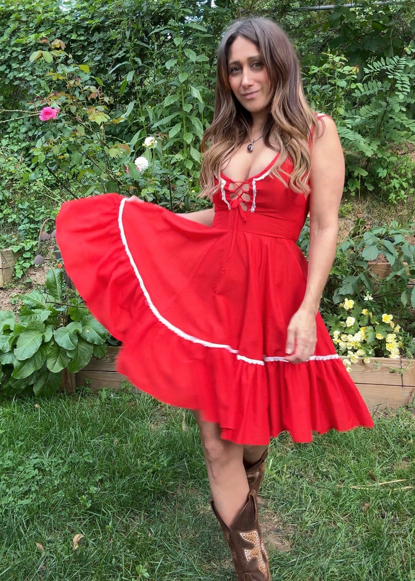 Vintage Red Malco Modes Dress (XS/S) 1950s Western / Rockabilly