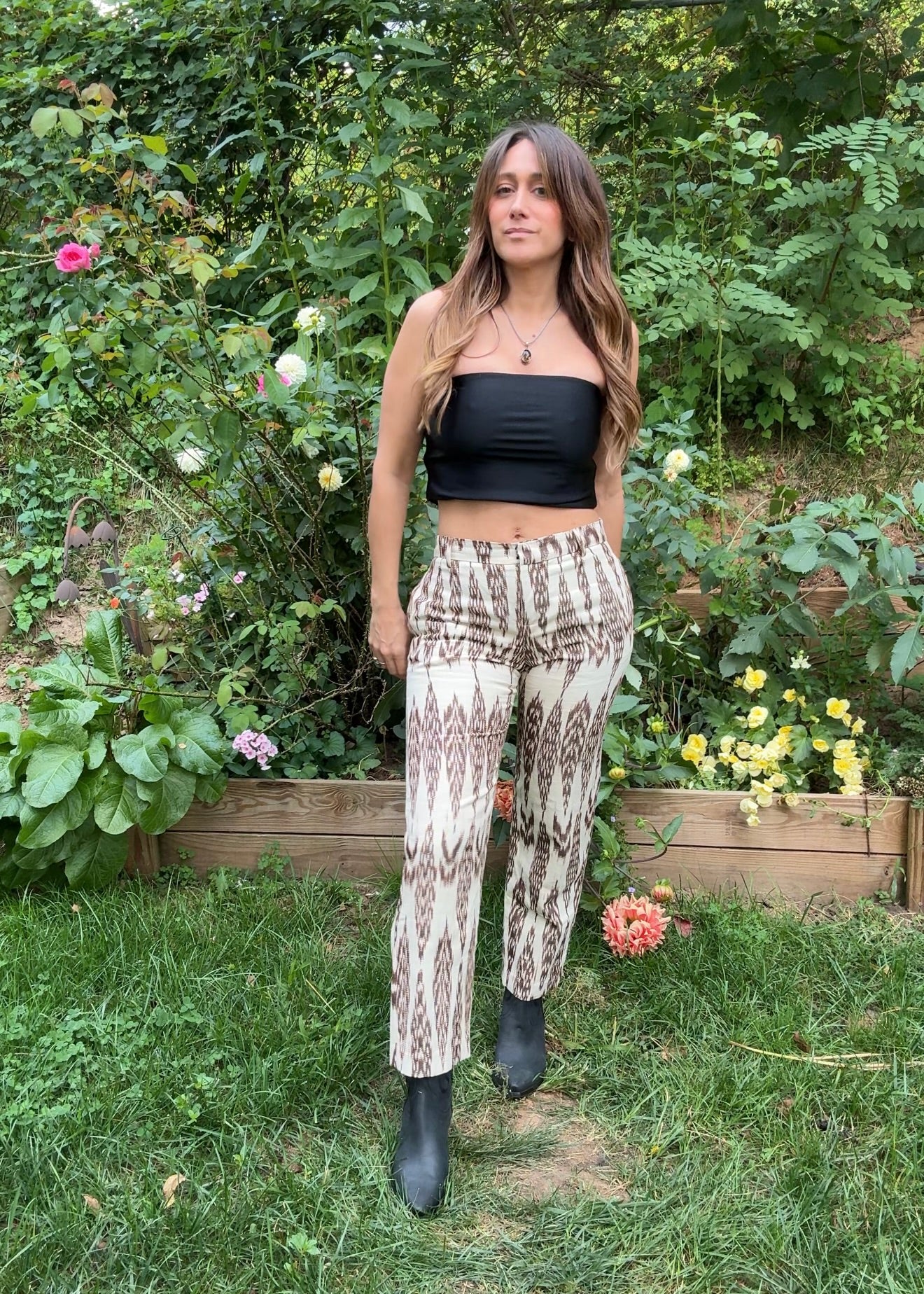 Y2K Ikat Print Cotton Pants – 90s Boho Straight Leg