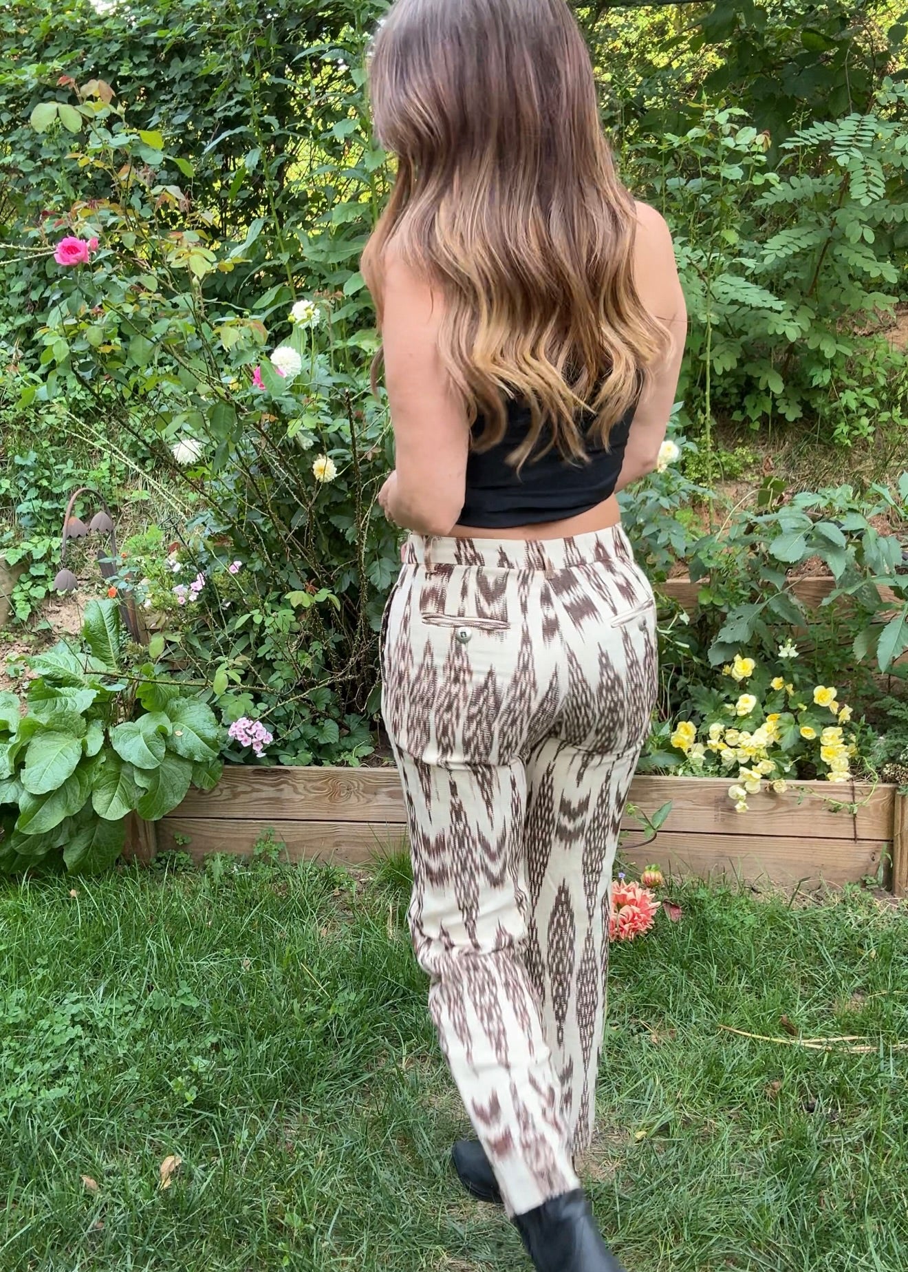 Y2K Ikat Print Cotton Pants – 90s Boho Straight Leg