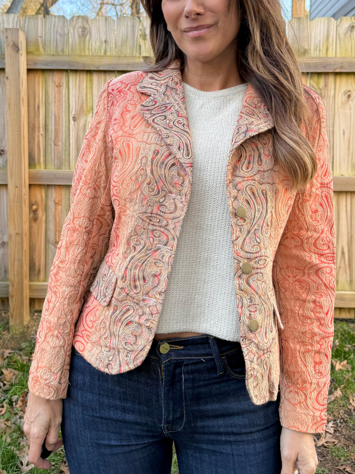 Analogy Paisley Jacquard Blazer Coral Y2K