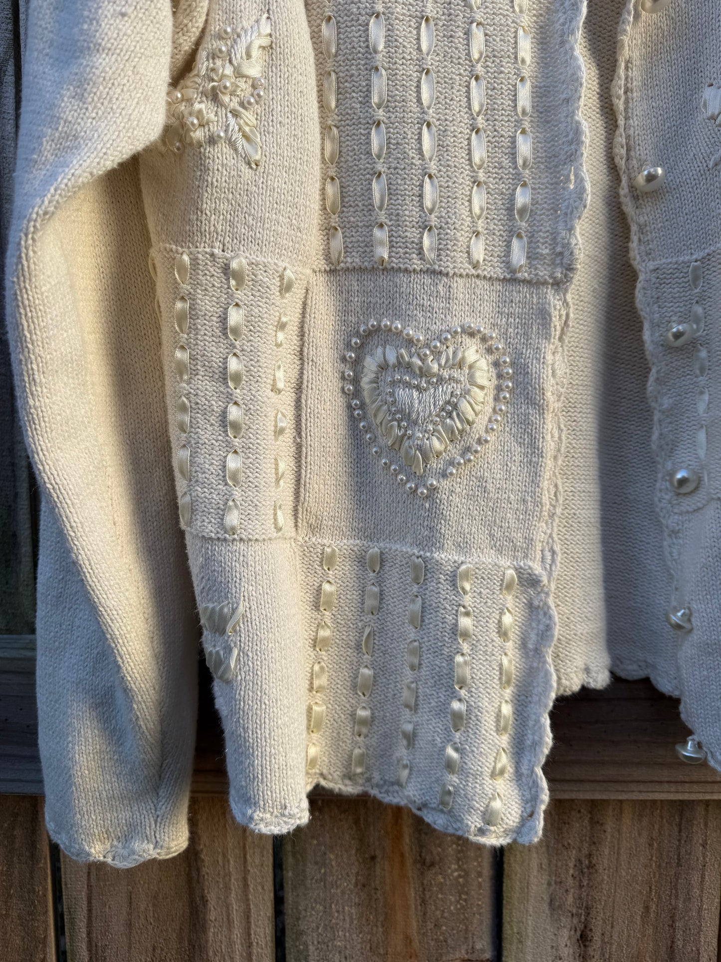 Vintage Pearl Heart Patchwork Cardigan - Valentine