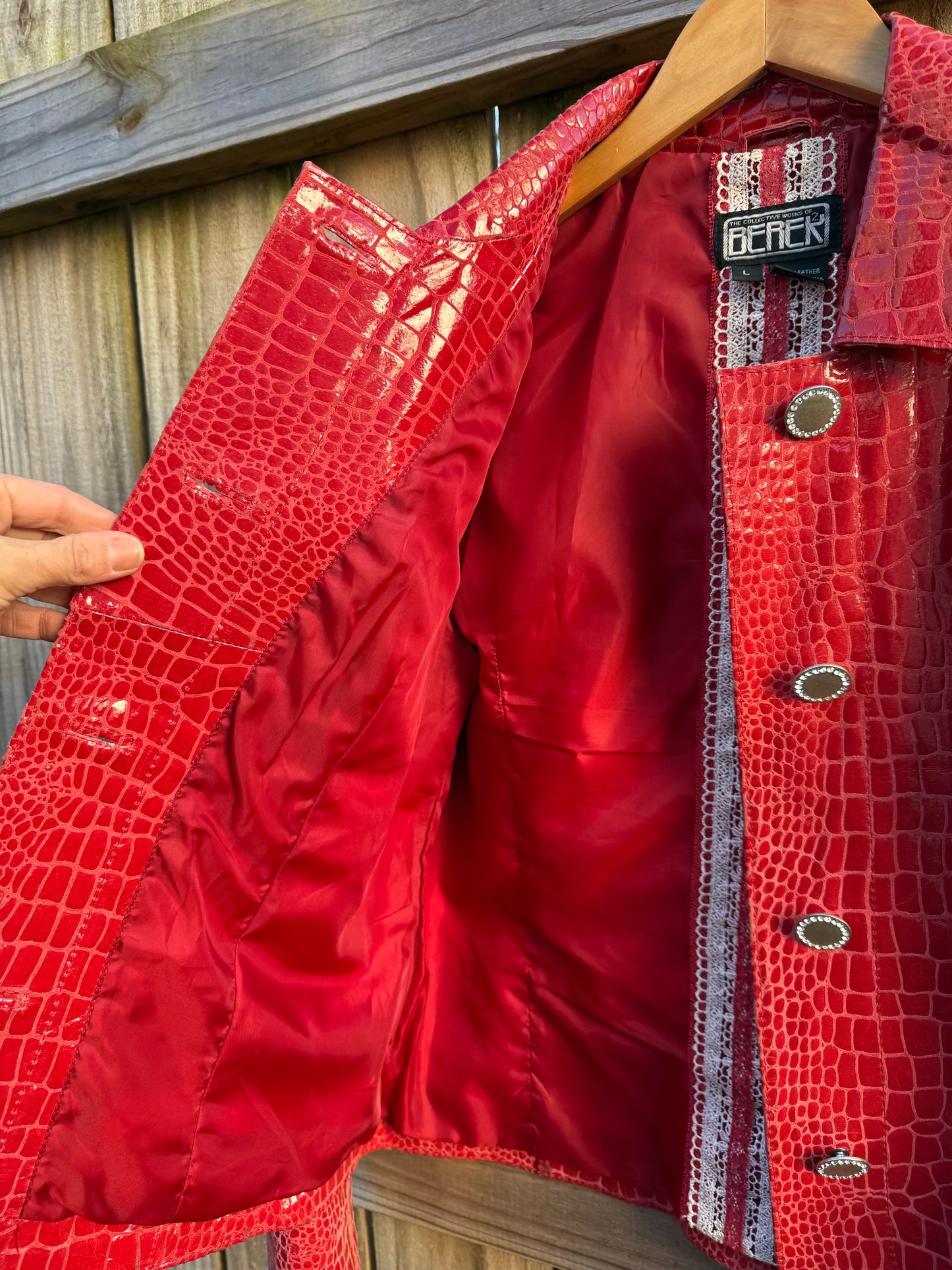 Vintage Glossy Red Croc Leather Jacket Y2K