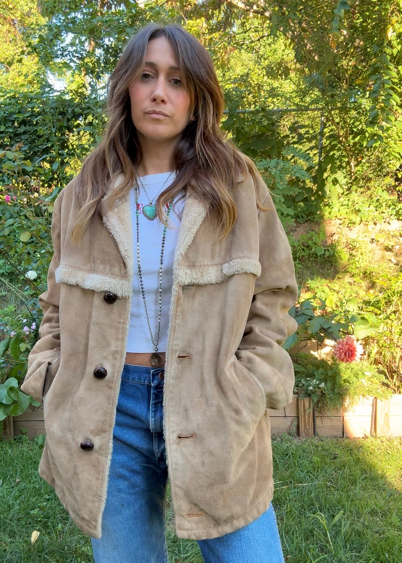 Vintage Shearling Pioneer Wear Coat — Suede & Sherpa (Made in Korea, Albuquerque Label)