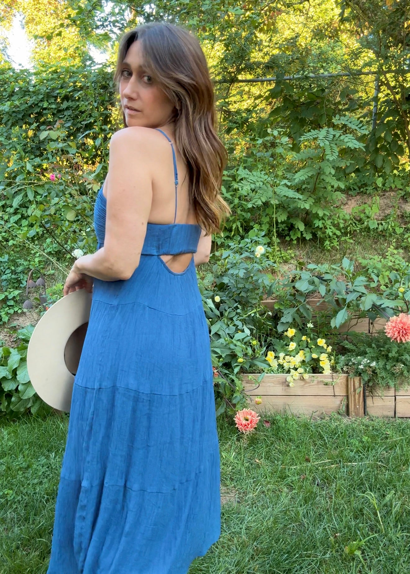 Strappy Shirred Maxi Dress – Deep Sky Blue
