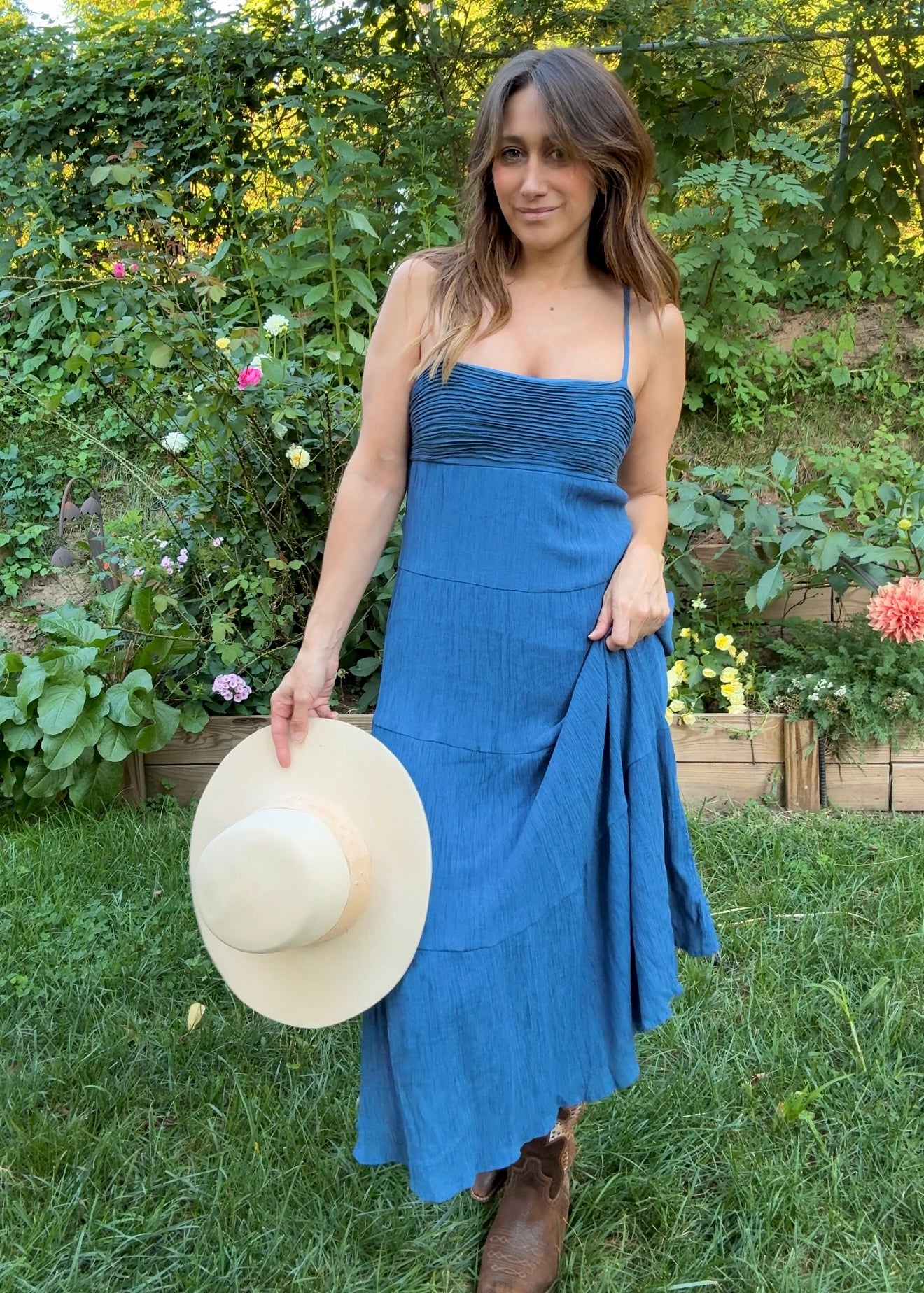 Strappy Shirred Maxi Dress – Deep Sky Blue