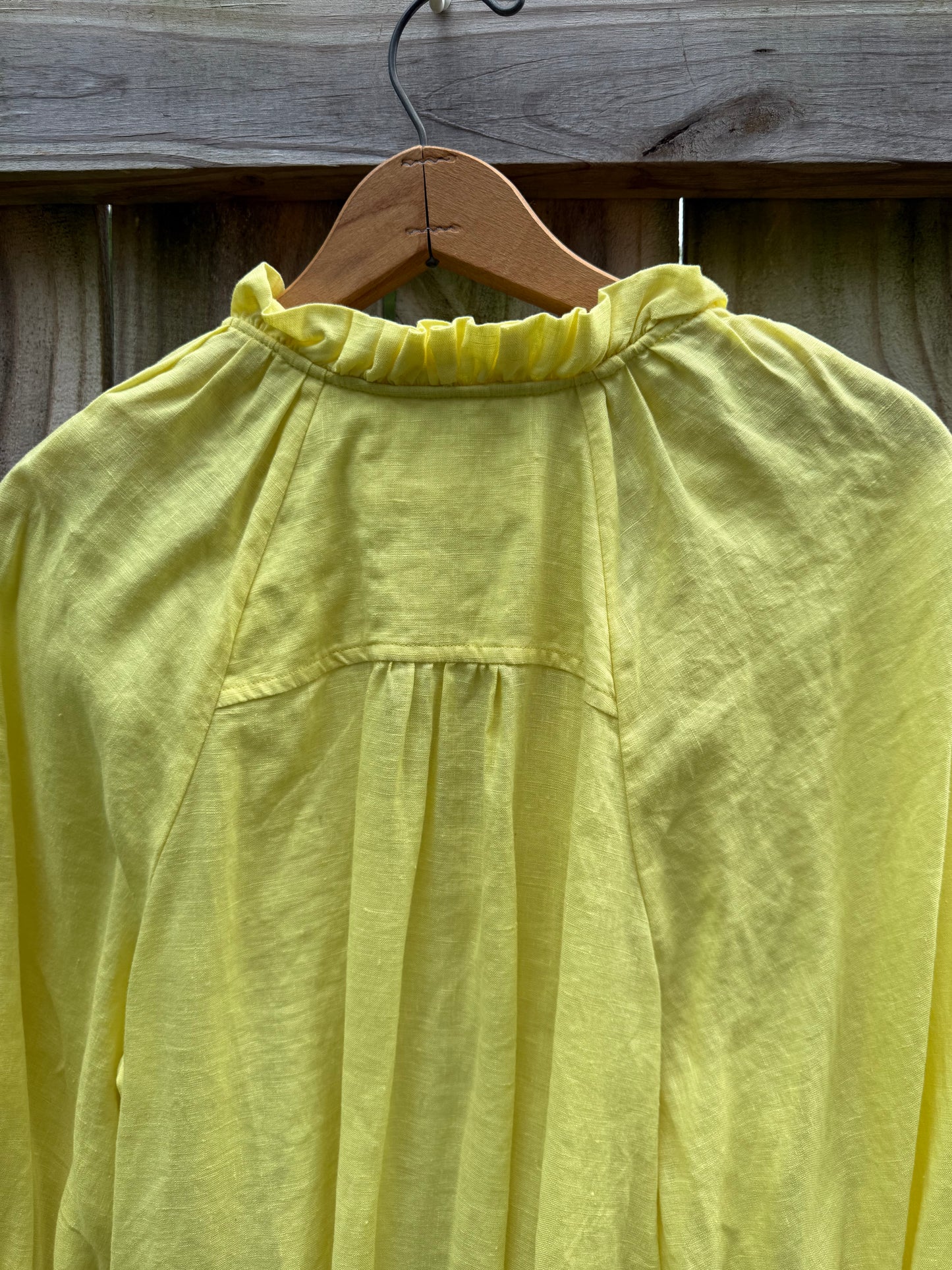 Maeve Anthropologie Linen Peasant Blouse | Linen Puff Sleeve Top | Citron Yellow Statement Blouse