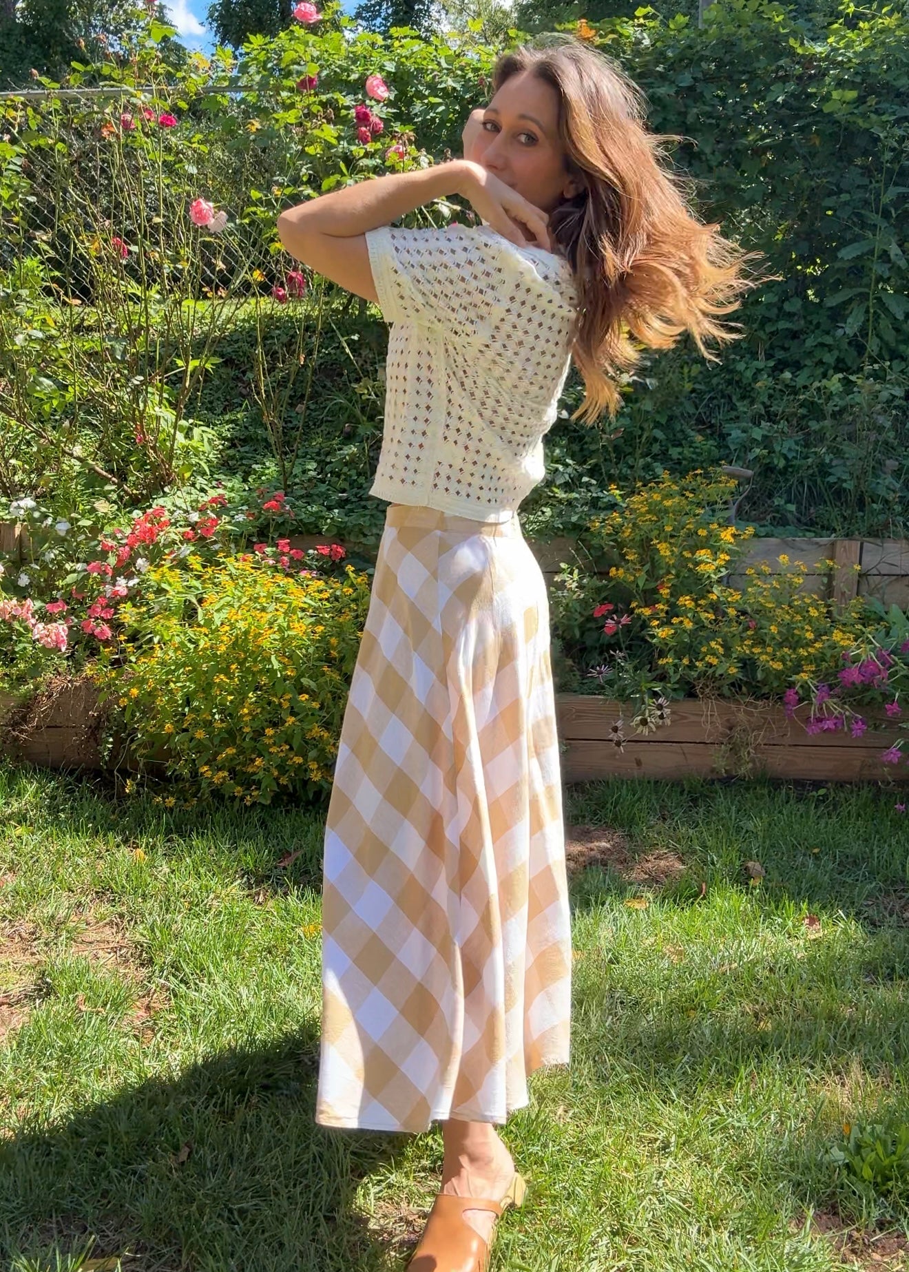 Cream Crochet Button-Up Top