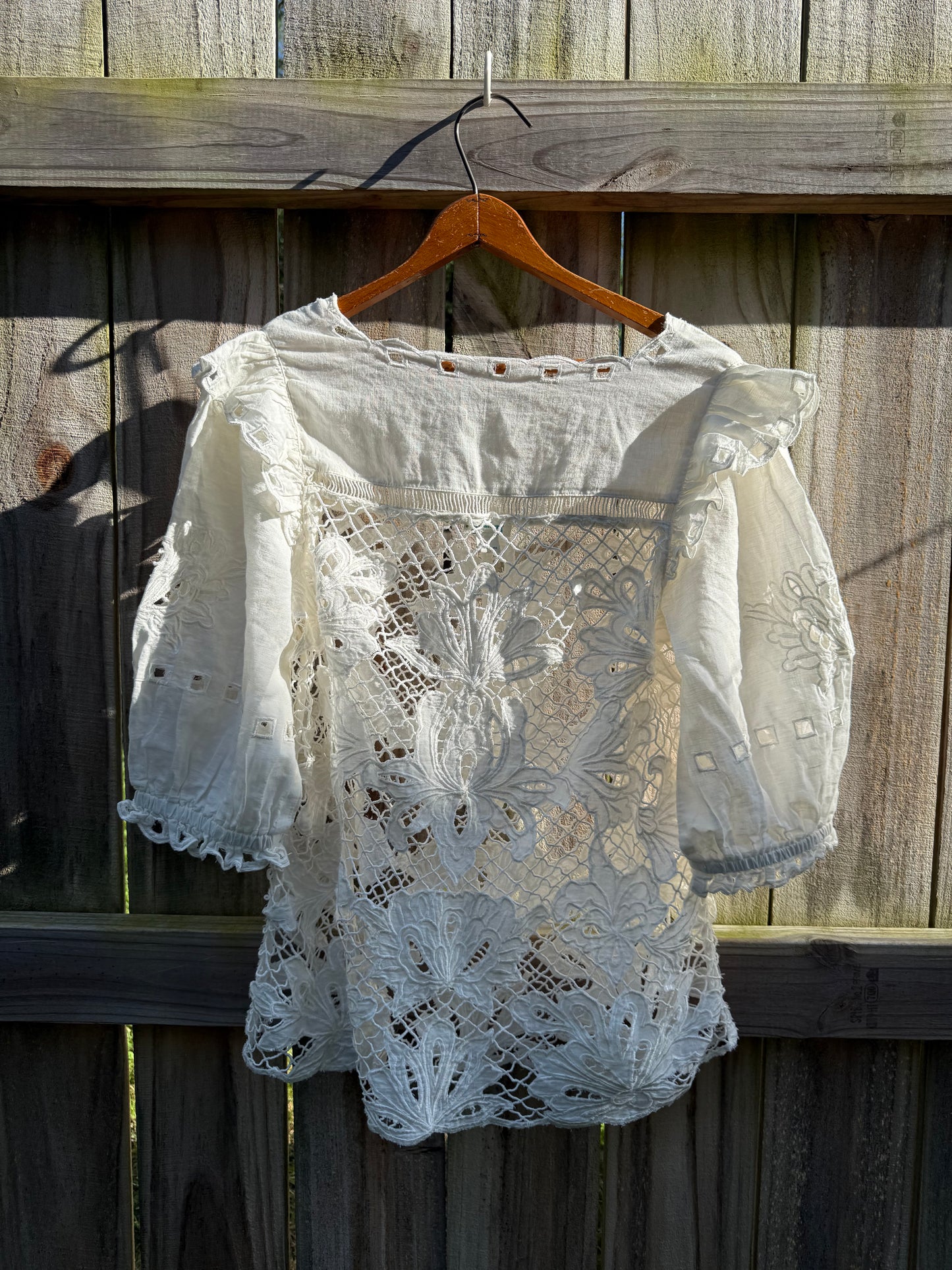 Sundance White Lace Cutwork Blouse | Sheer Cotton Lace Top | Crochet Embroidery | Resort Wear