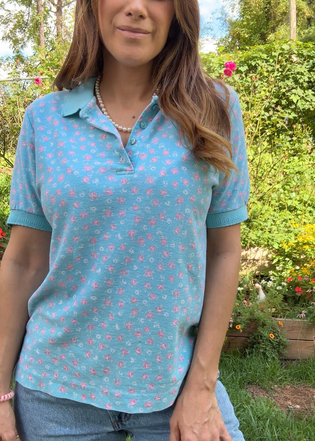 Vintage Jantzen Floral Knit Polo Top