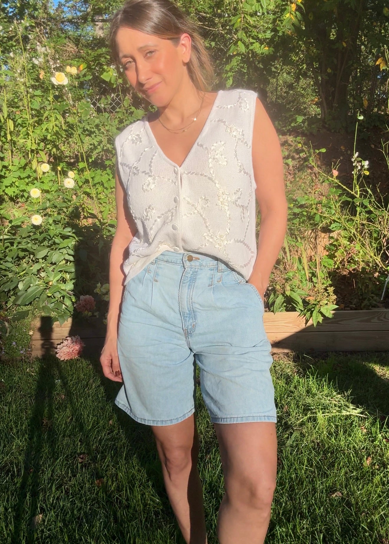 Vintage 90s Ivory Embroidered Knit Vest, Kathie Lee