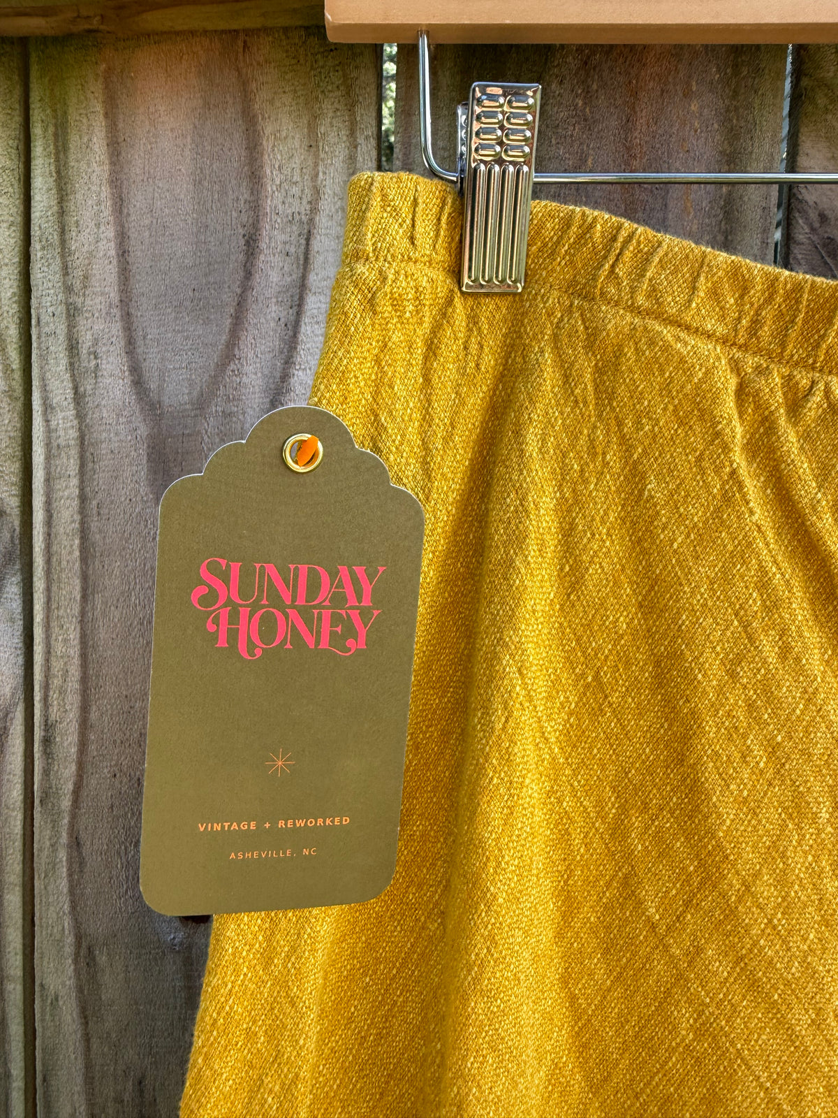 Sunday Honey Reworked Golden Linen Wrap Midi Skirt