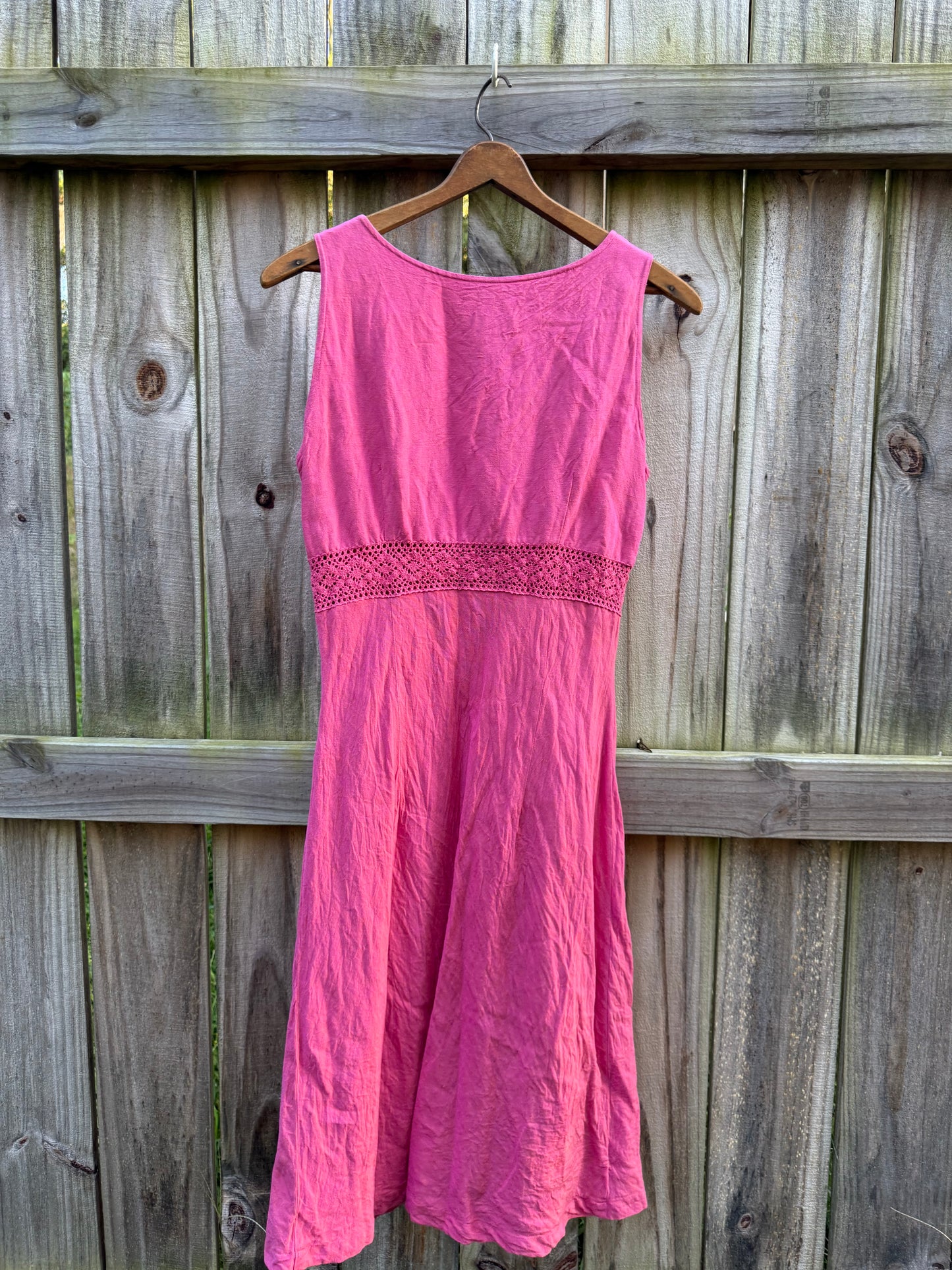 Raspberry Linen Crochet Midi Dress | 90s Minimal Boho