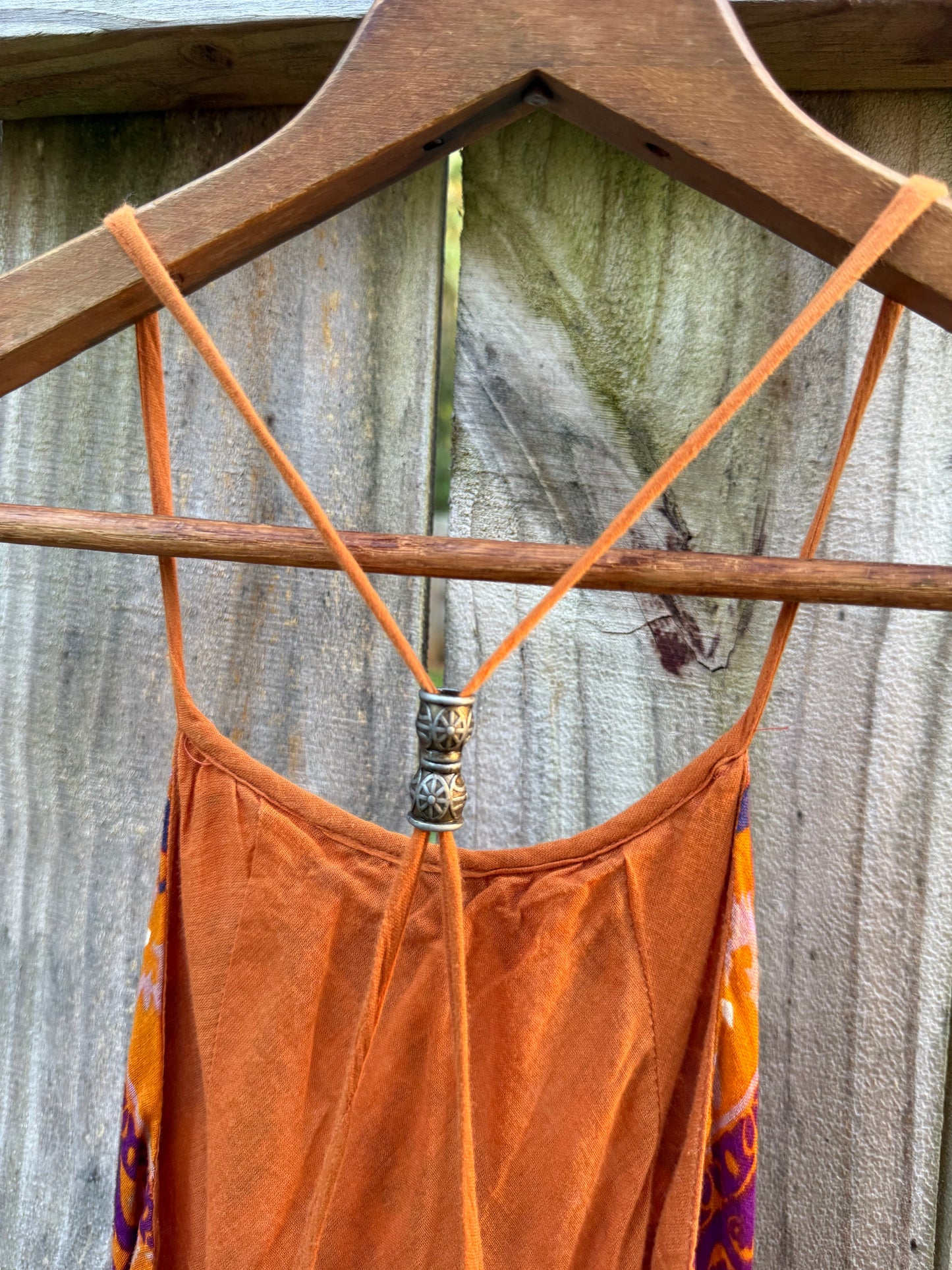Vintage Ecote Orange & Purple Boho Halter Dress
