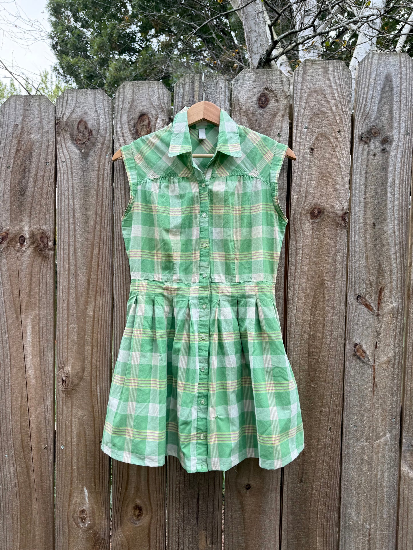 Reworked Green Gingham Cotton Tunic / Mini Dress / Western
