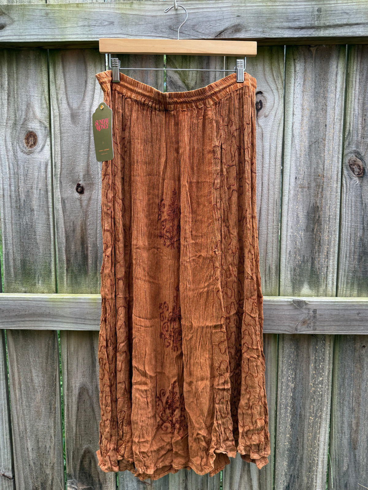 Vintage Just Cruising Embroidered Brown Maxi Skirt
