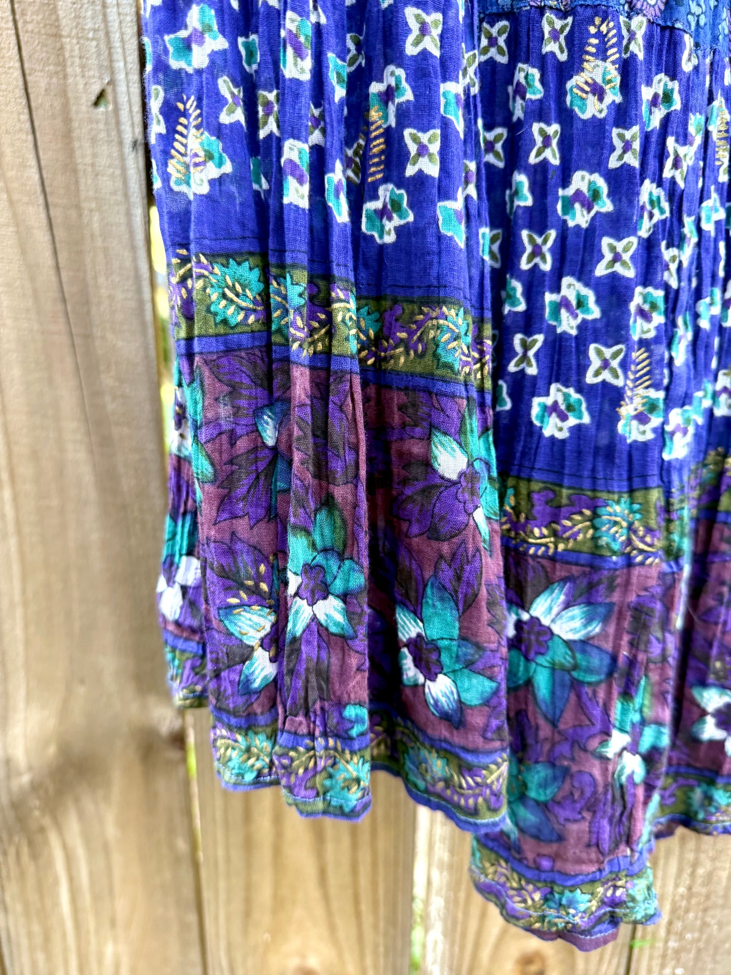 Vintage Blockprint Drawstring Skirt — Adjustable Fit / Spell-Level Cult Piece