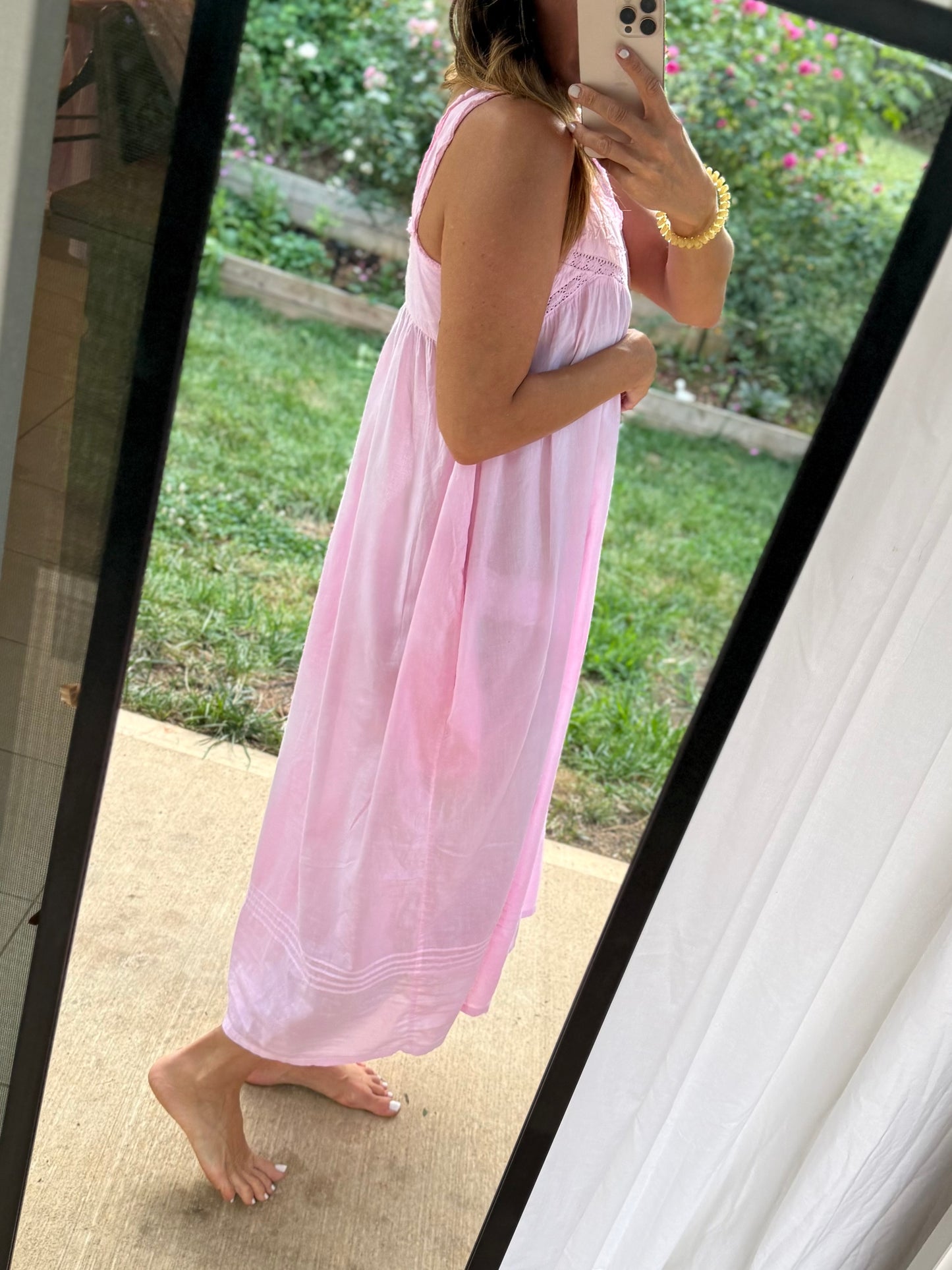 Pink Hand-Dyed Vintage Cotton Nightgown Sundress