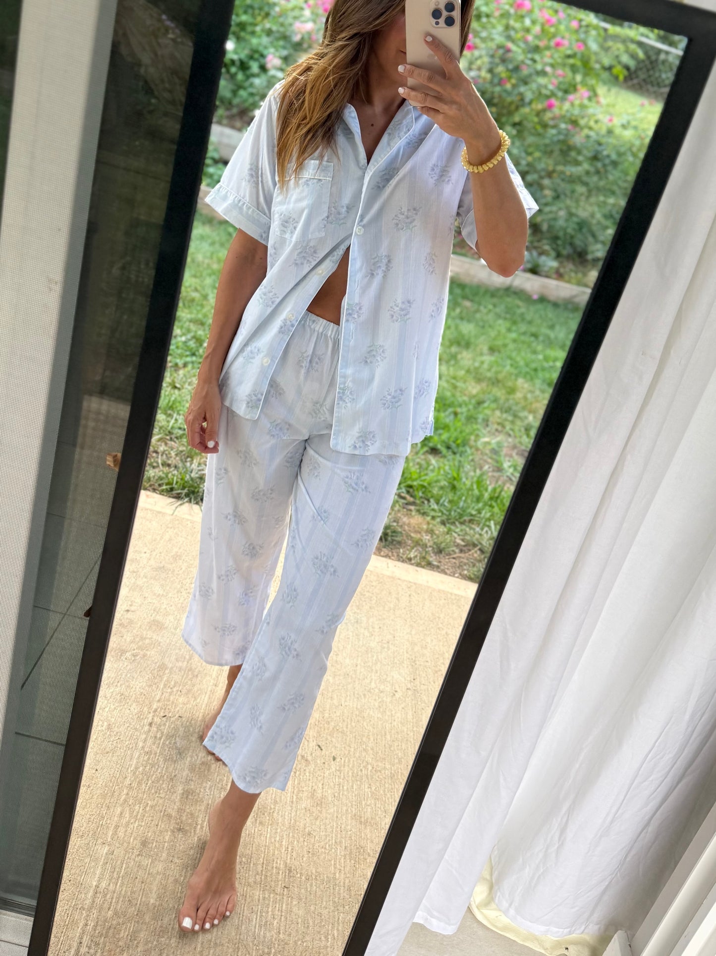 Carole Hochman Blue Floral Cotton Pajama Pant Set