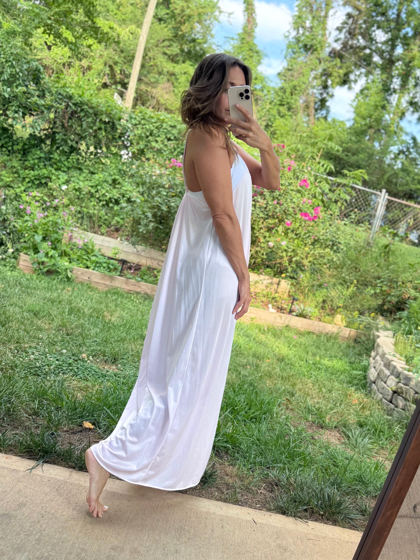 Vintage Blush Lace Maxi Nightgown