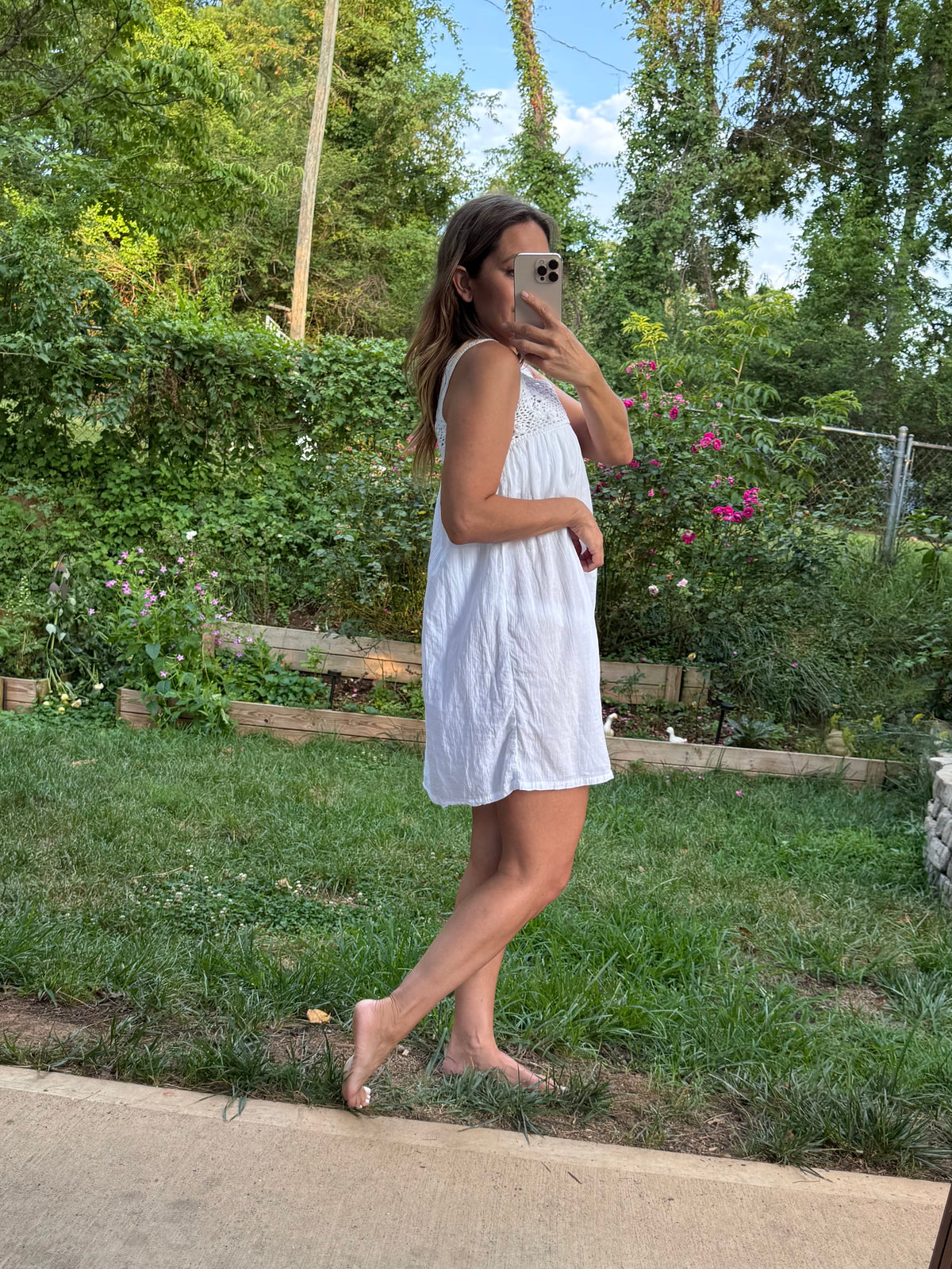 La Blanca Crochet Linen Blend Swing Dress
