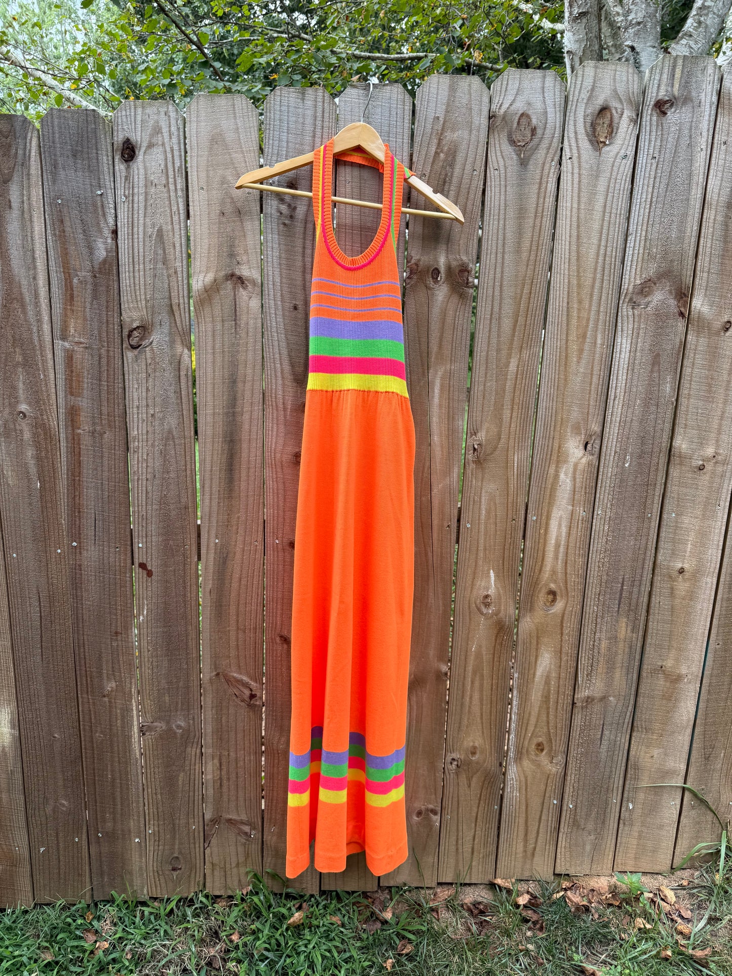 Vintage Banff Neon Stripe Knit Maxi Dress (1970s/80s)