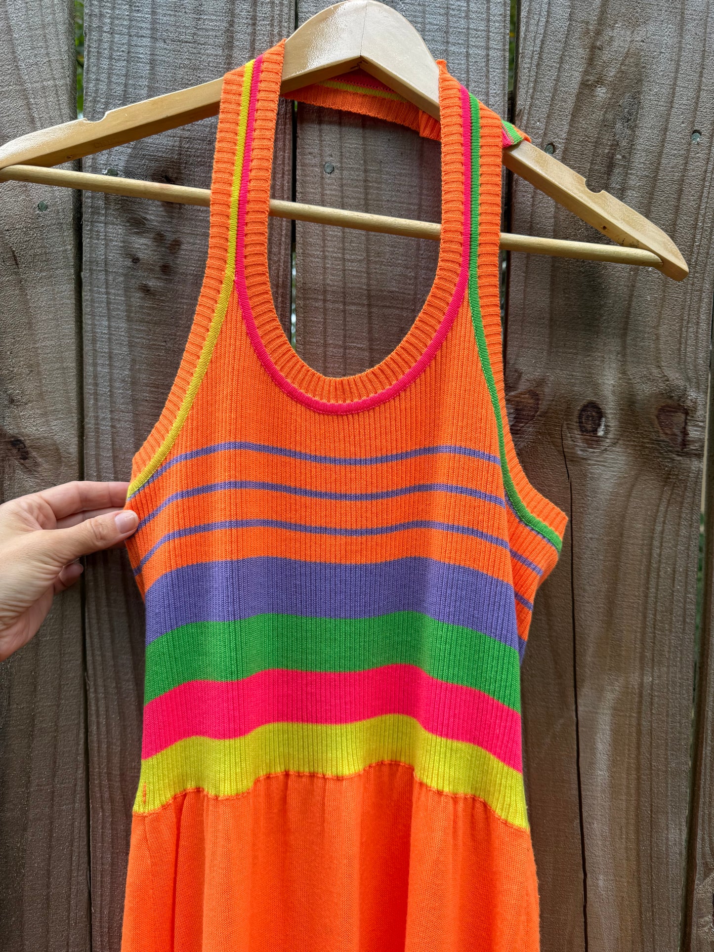 Vintage Banff Neon Stripe Knit Maxi Dress (1970s/80s)