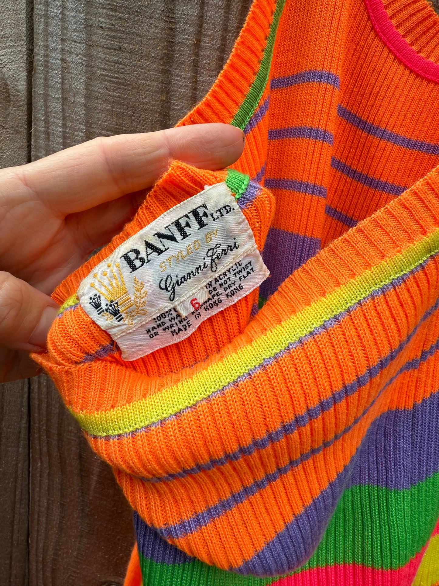 Vintage Banff Neon Stripe Knit Maxi Dress (1970s/80s)