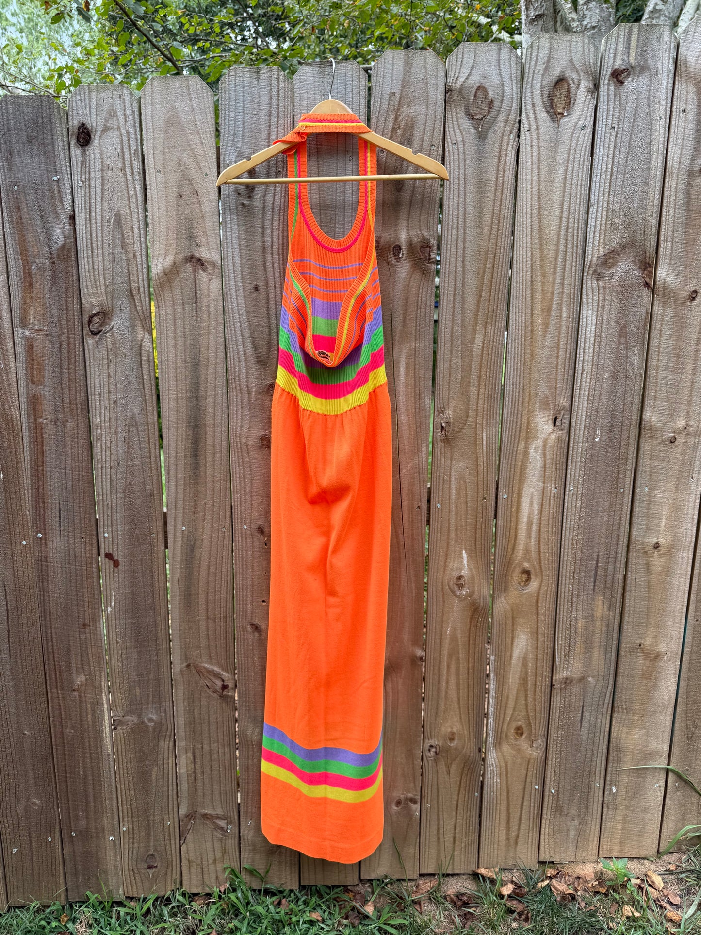 Vintage Banff Neon Stripe Knit Maxi Dress (1970s/80s)