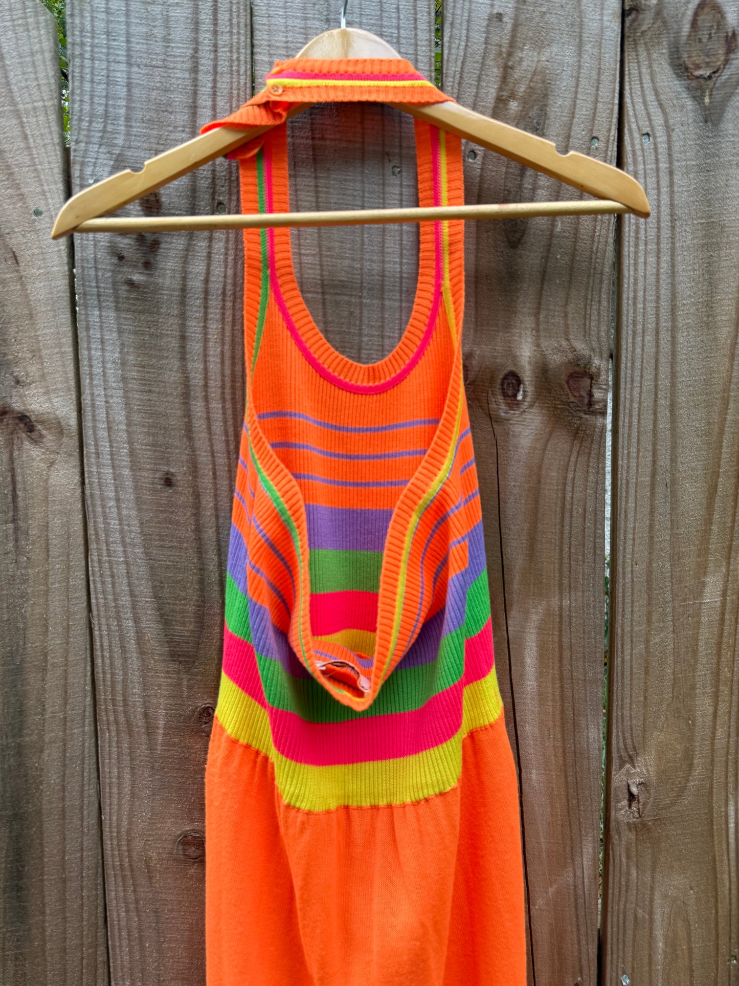 Vintage Banff Neon Stripe Knit Maxi Dress (1970s/80s)