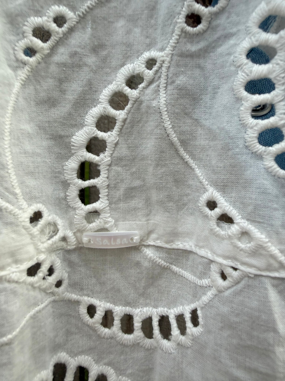 Salsa Eyelet Cotton Shirt with Chambray Collar